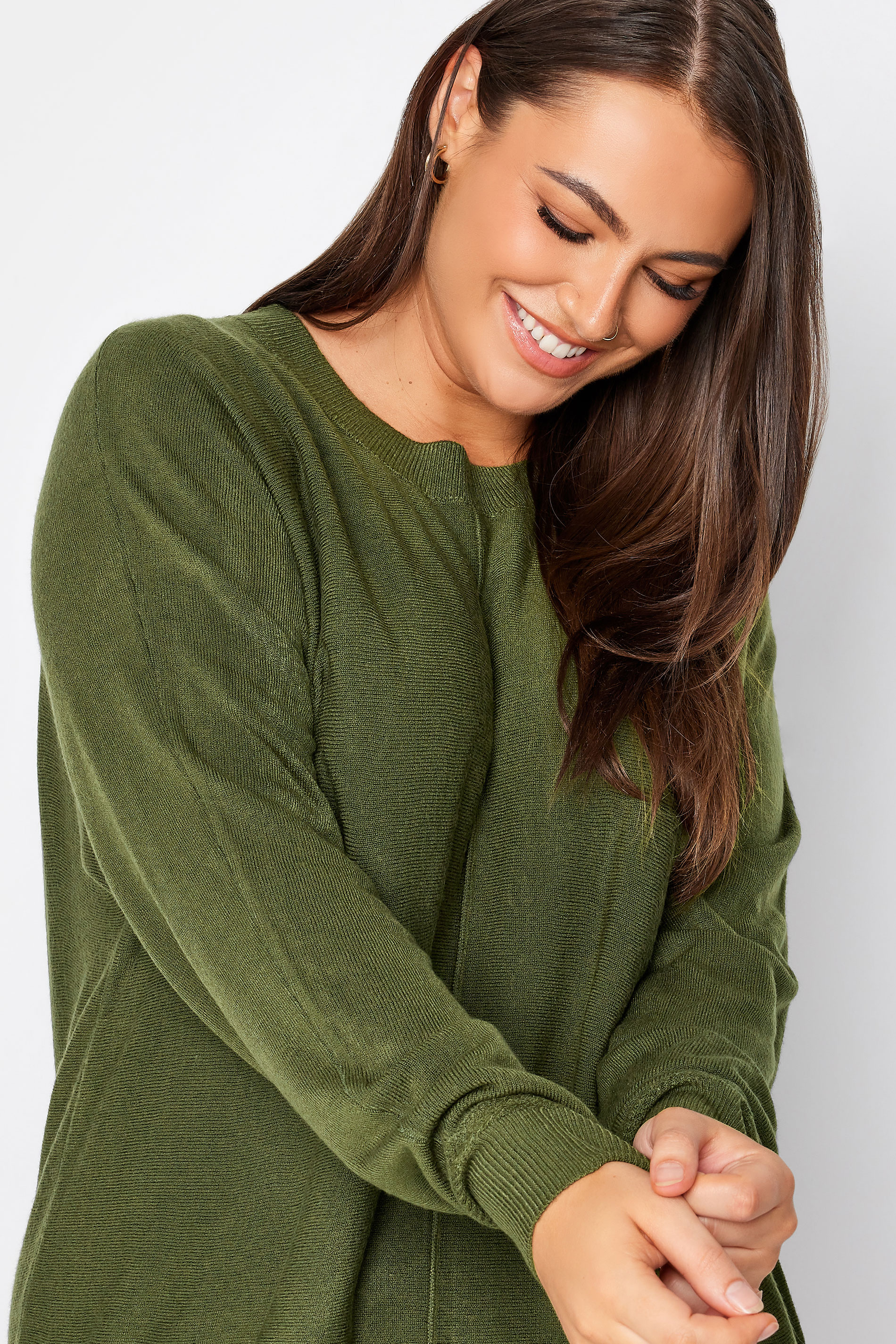 YOURS Plus Size Khaki Green Front Seam Detail Jumper Yours Clothing