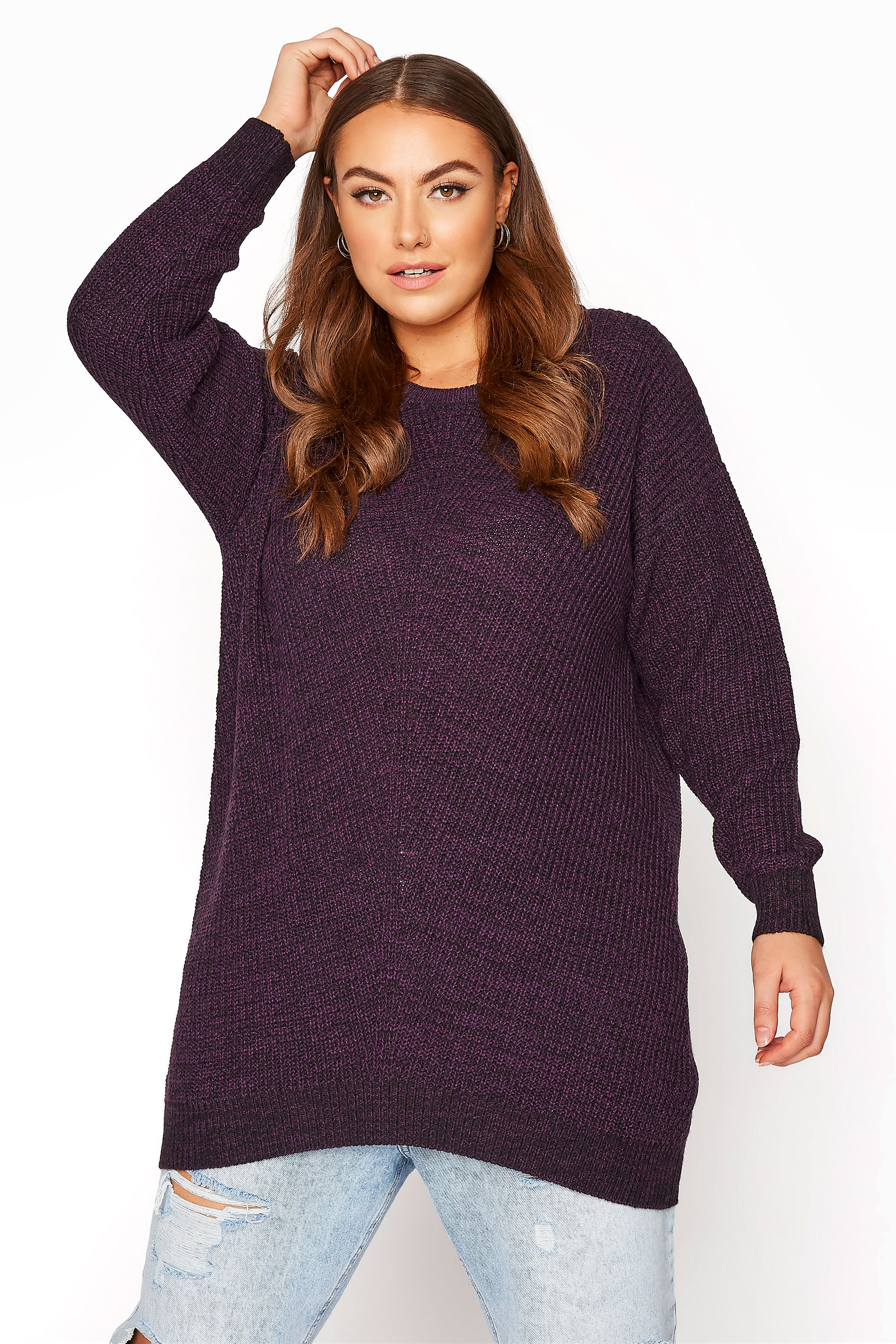 Plus Size Curve Plum Purple Essential Knitted Jumper | Yours Clothing 1