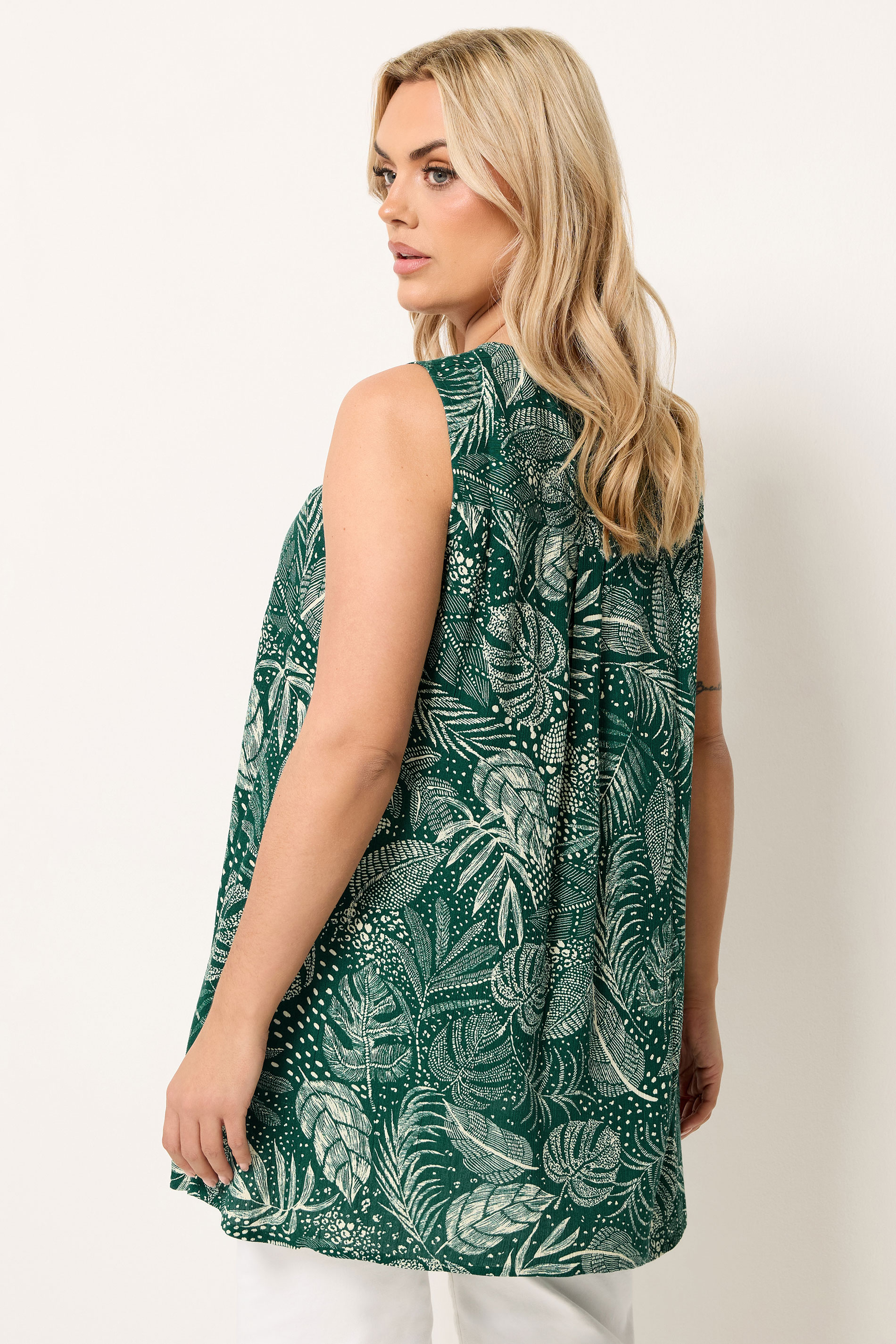 YOURS Plus Size Green Leaf Cami Vest Top | Yours Clothing 2