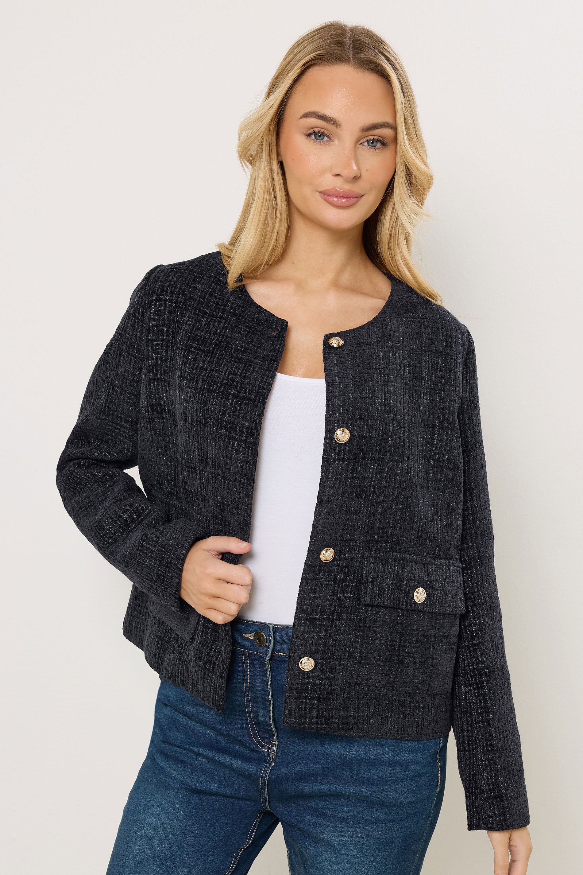 M&Co Navy Blue Boucle Button Up Jacket | M&Co 3