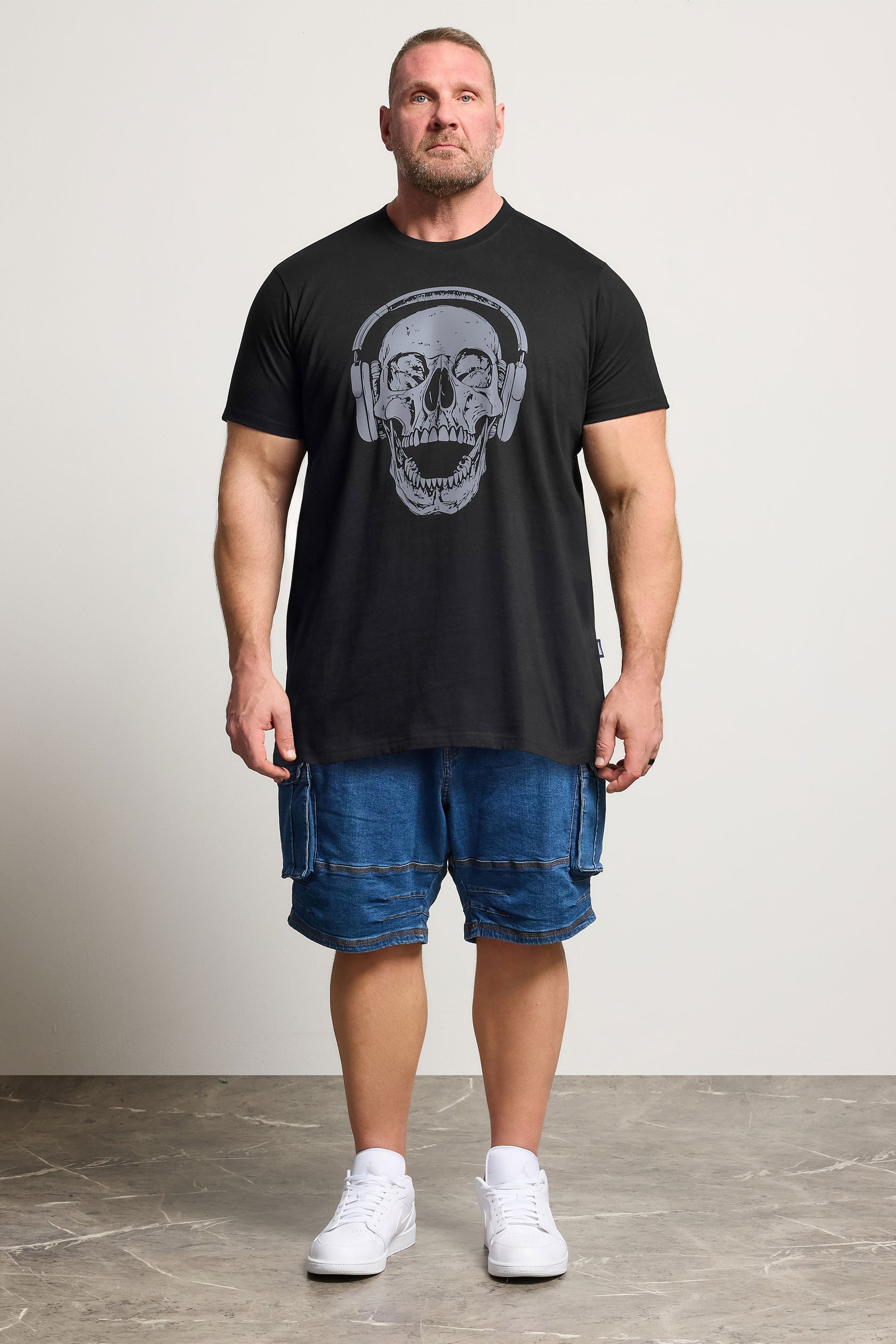 BadRhino Big & Tall Black Extra Long Skull Headphones Graphic T-Shirt | BadRhino 1
