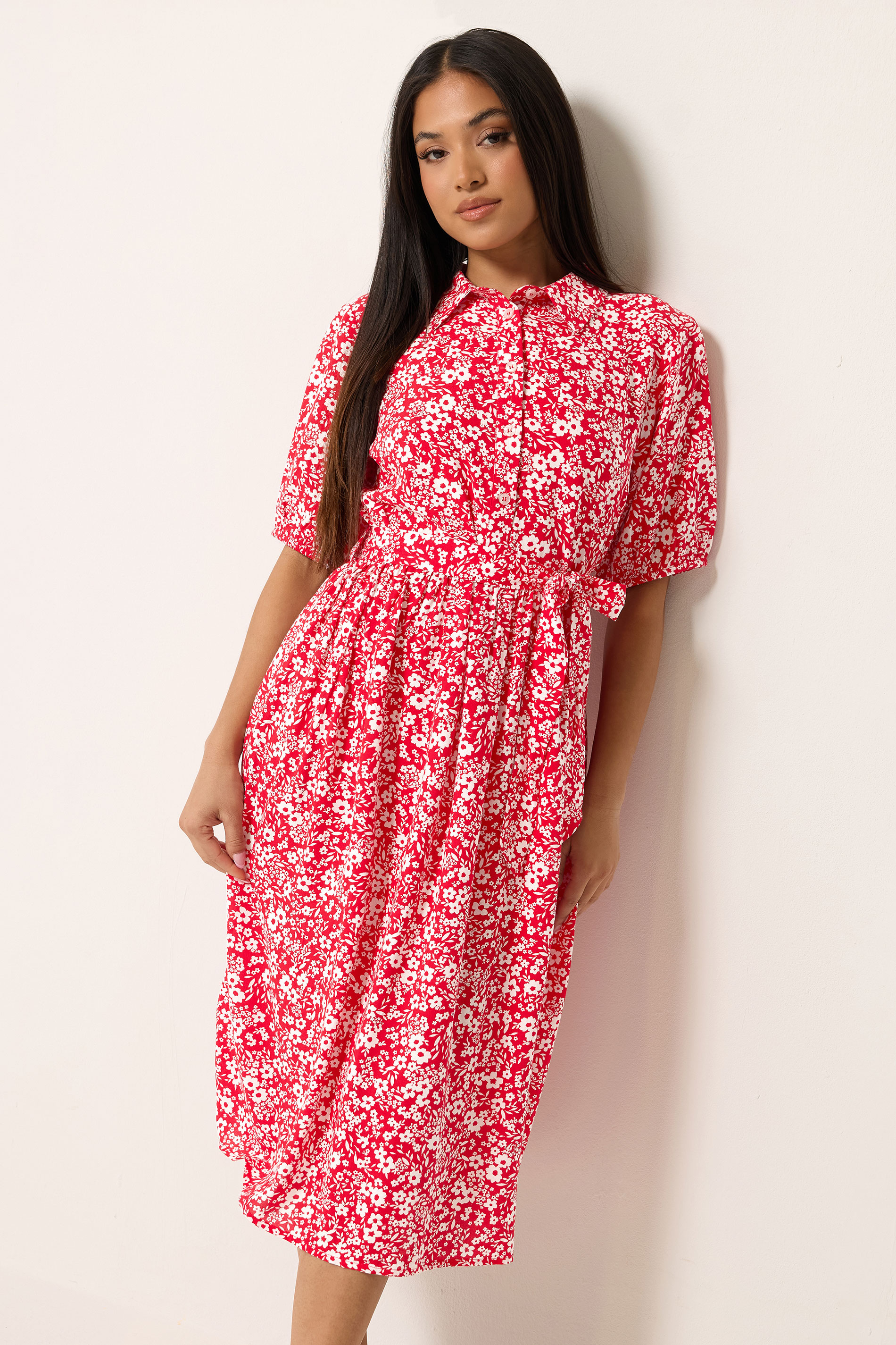 M&Co Petite Red Ditsy Floral Print Dress | M&Co 3