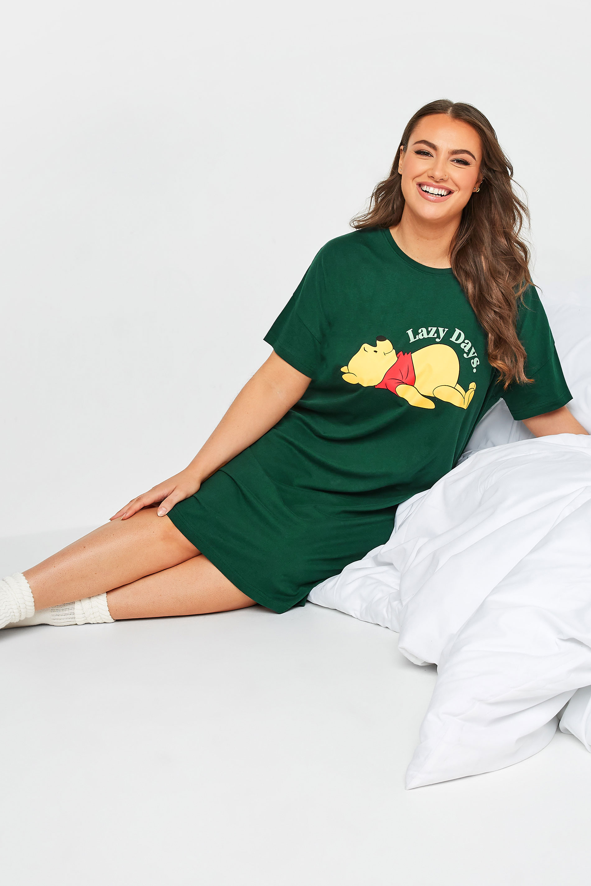 DISNEY Plus Size Green Winnie The Pooh 'Lazy Days' Sleep Tee Nightdress | Yours Clothing 2
