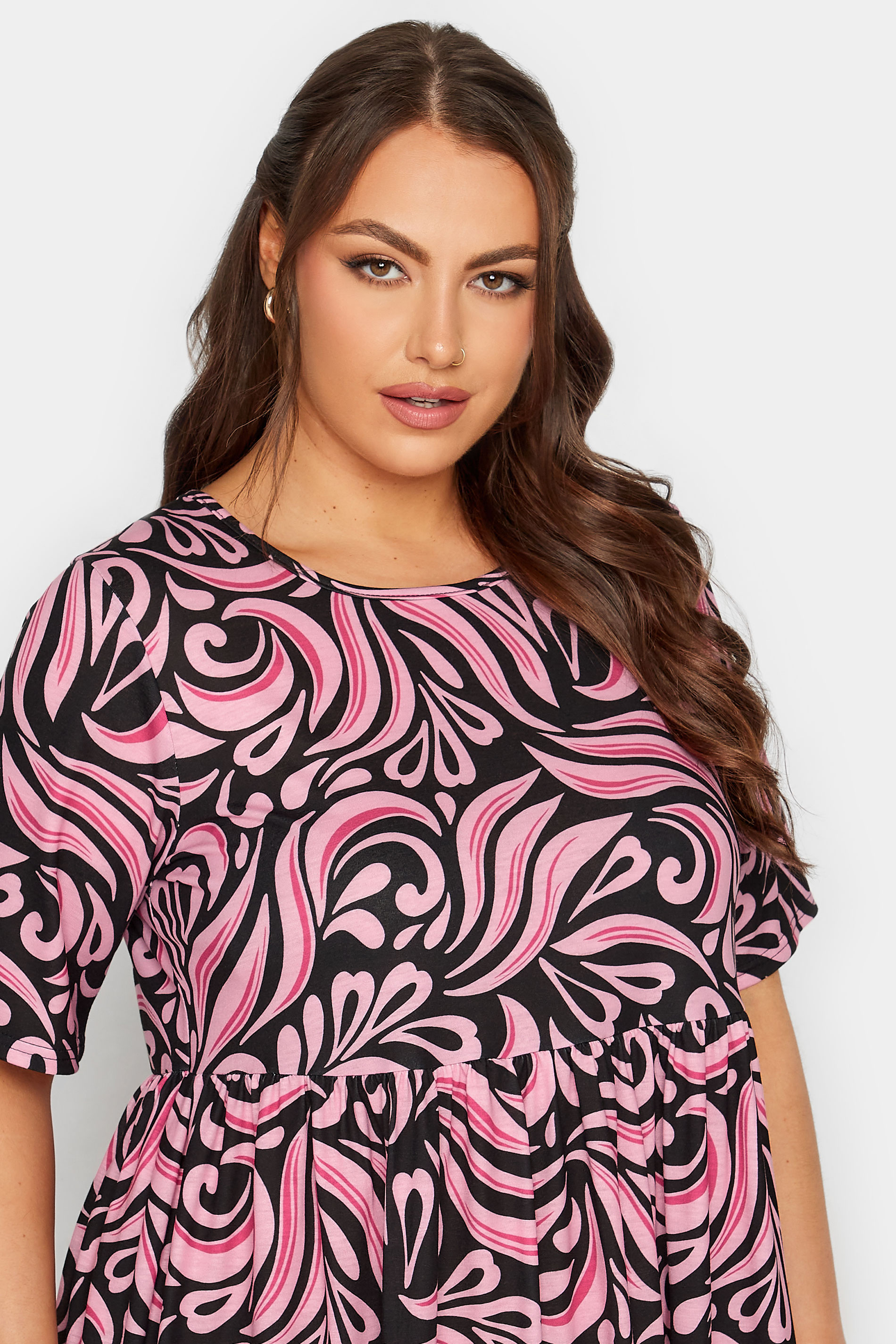 Yours Curve Pink Swirl Print Midaxi Smock Dress Yours Clothing 9135