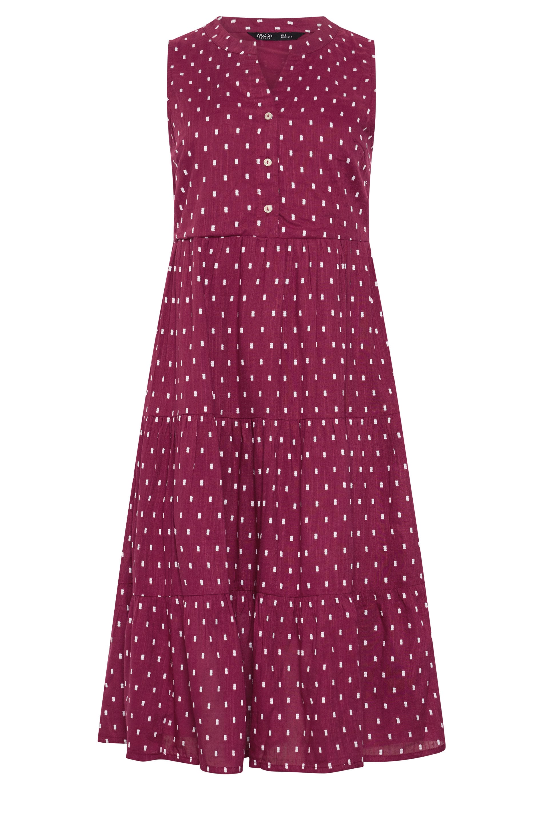 M&Co Petite Berry Red Dobby Tiered Cotton Midi Dress | M&Co 5