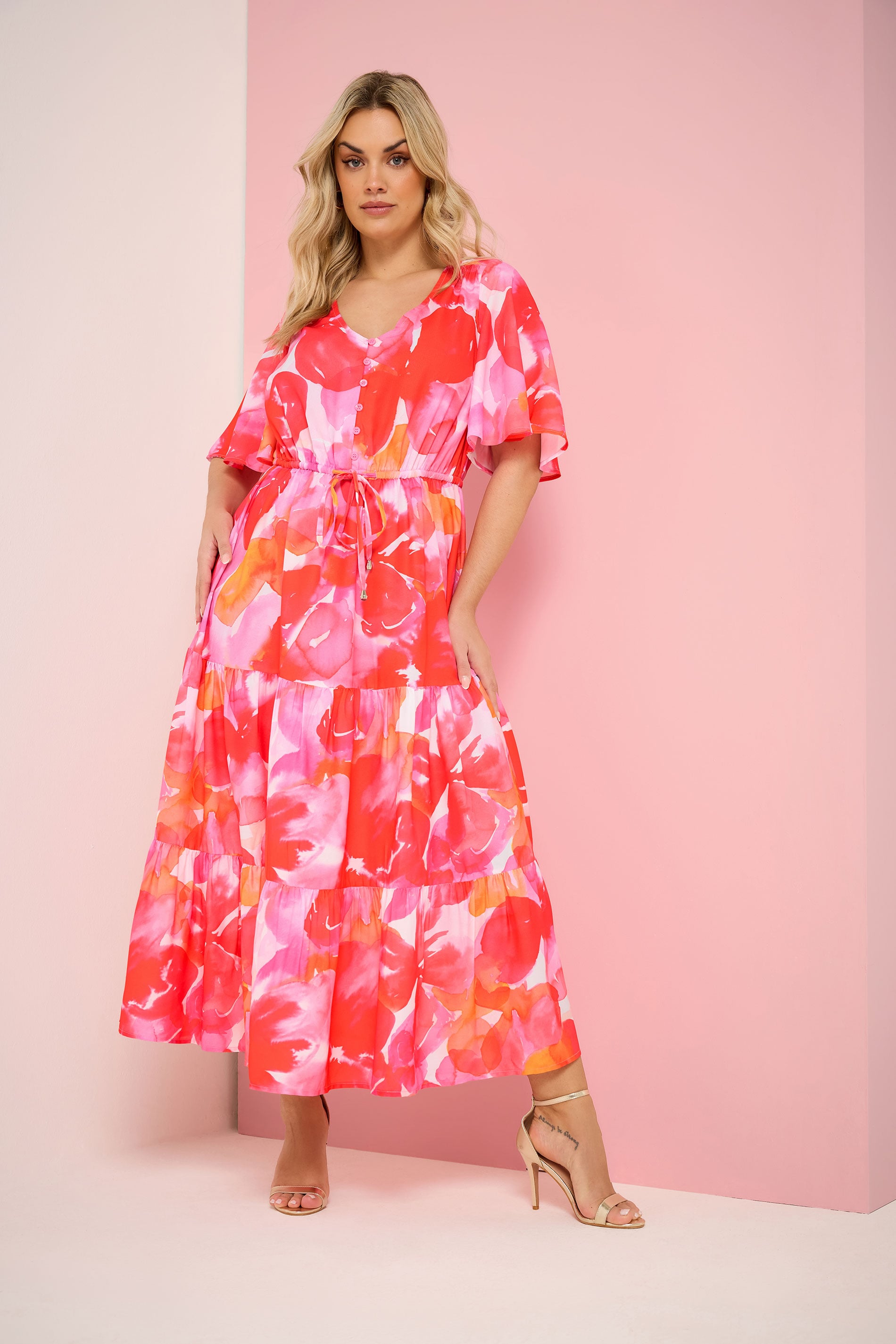 YOURS Plus Size Pink Tiered Floral Dress | Yours Clothing 3