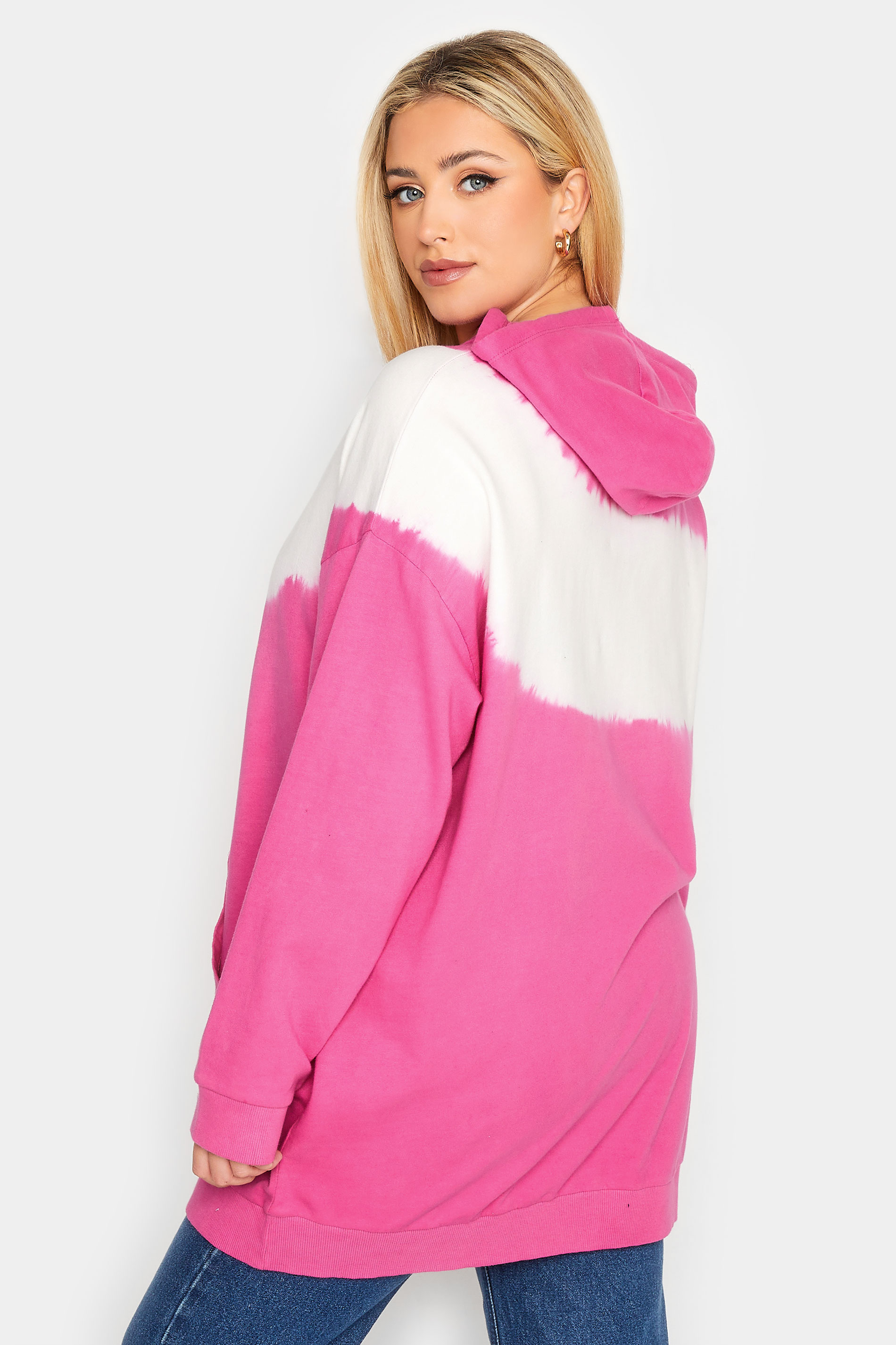 YOURS Plus Size Hot Pink Tie Dye Hoodie | Yours Clothing 3