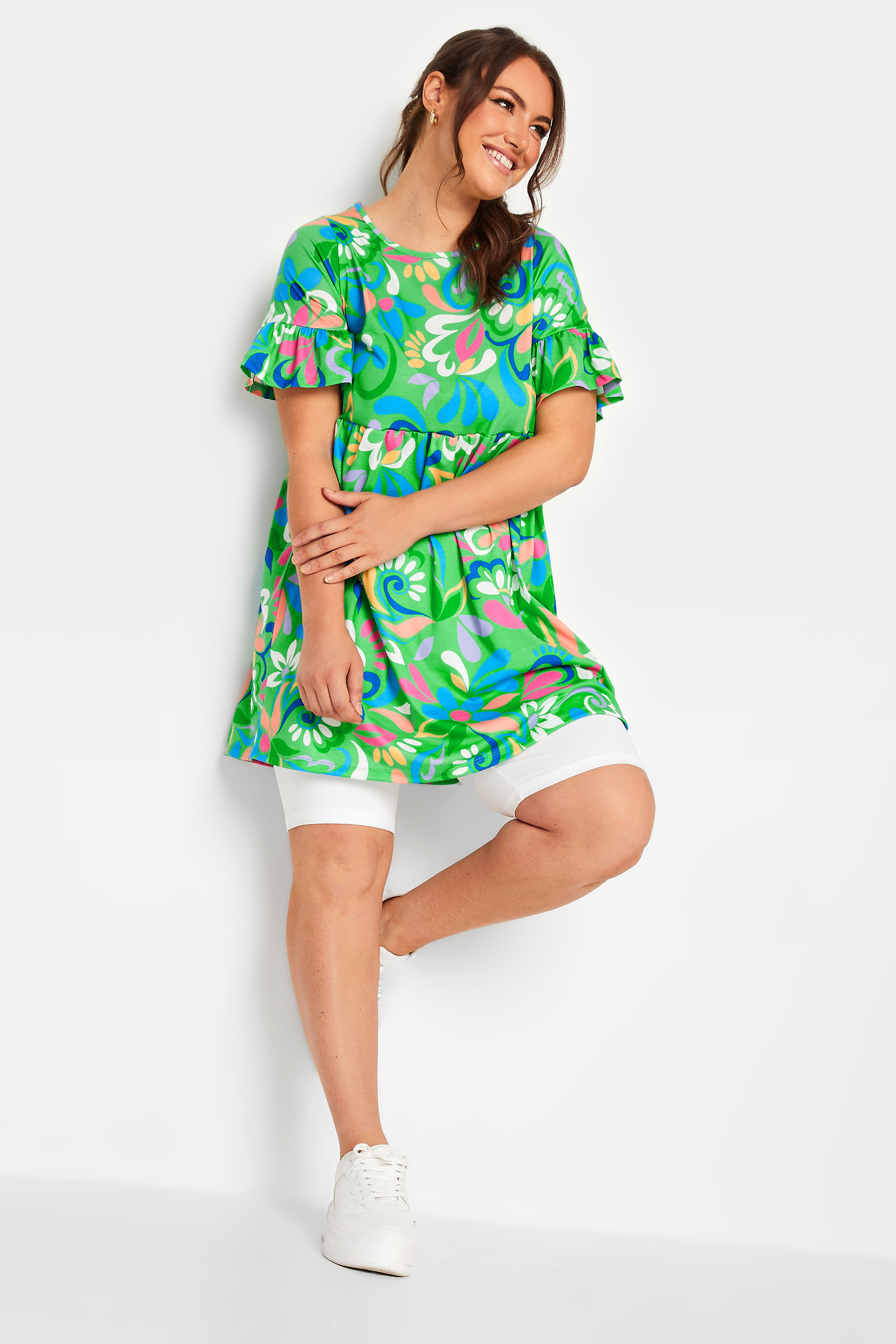 YOURS Curve Green Floral Print Smock Tunic Dress | Yours Clothing 2