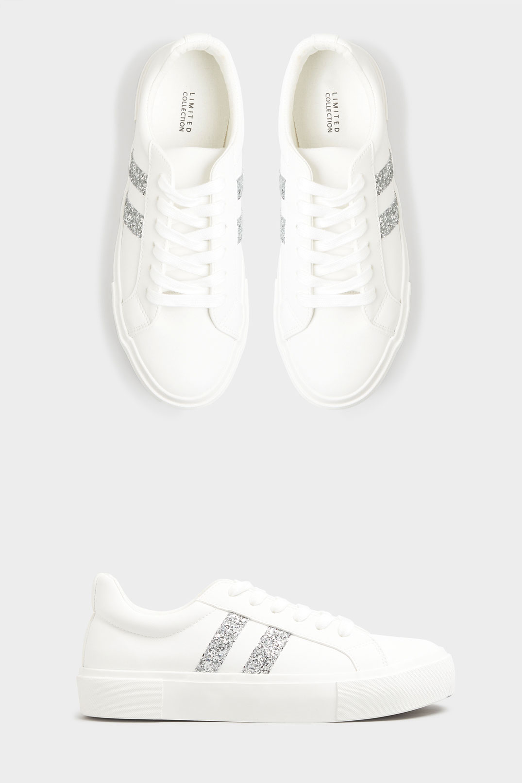 LIMITED COLLECTION White & Silver Stripe Flatform Trainers in Regular Fit | Yours Clothing 2