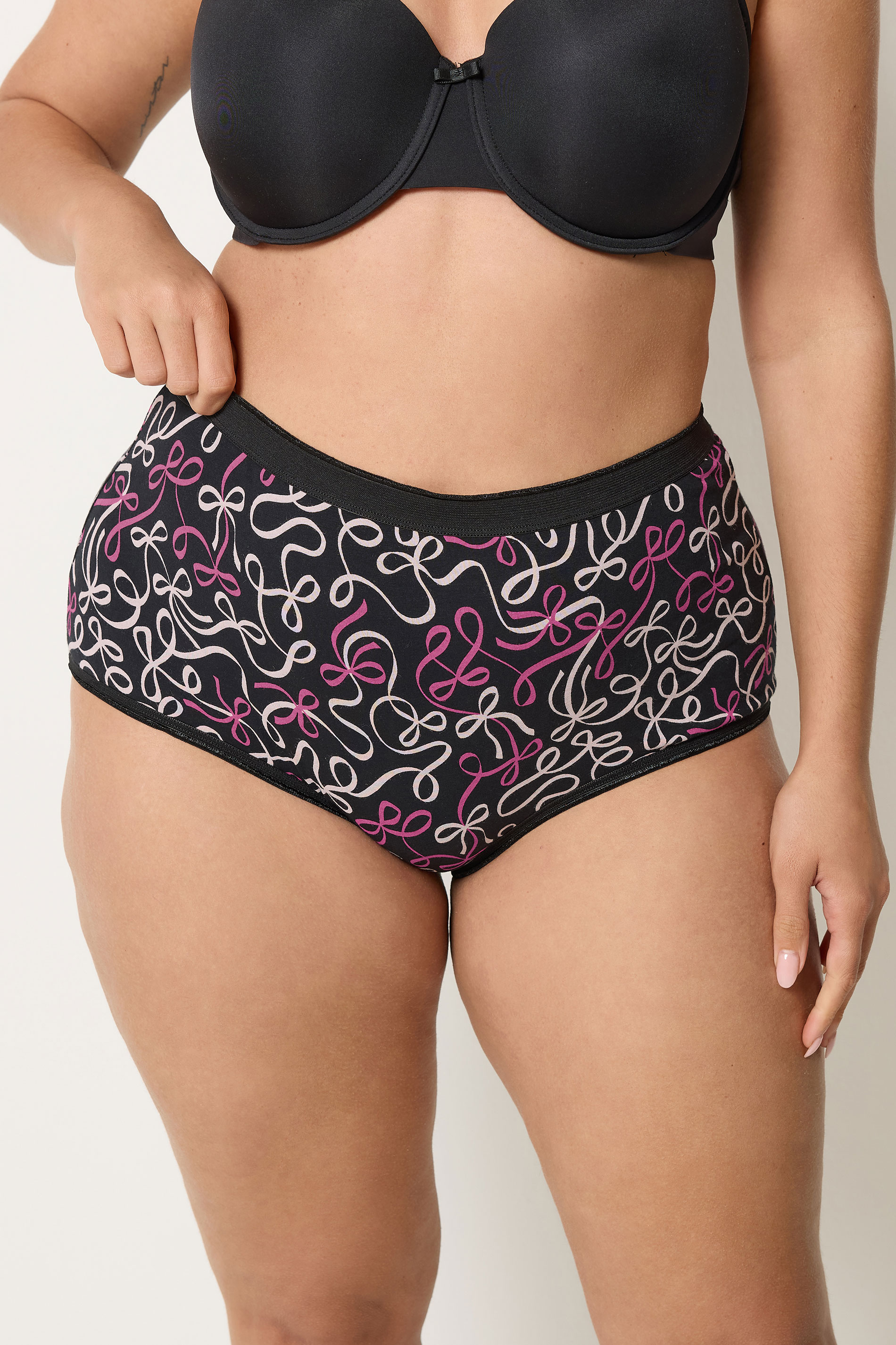YOURSET Plus Size 5 PACK Black Bow Print Full Briefs | Yours Clothing 2