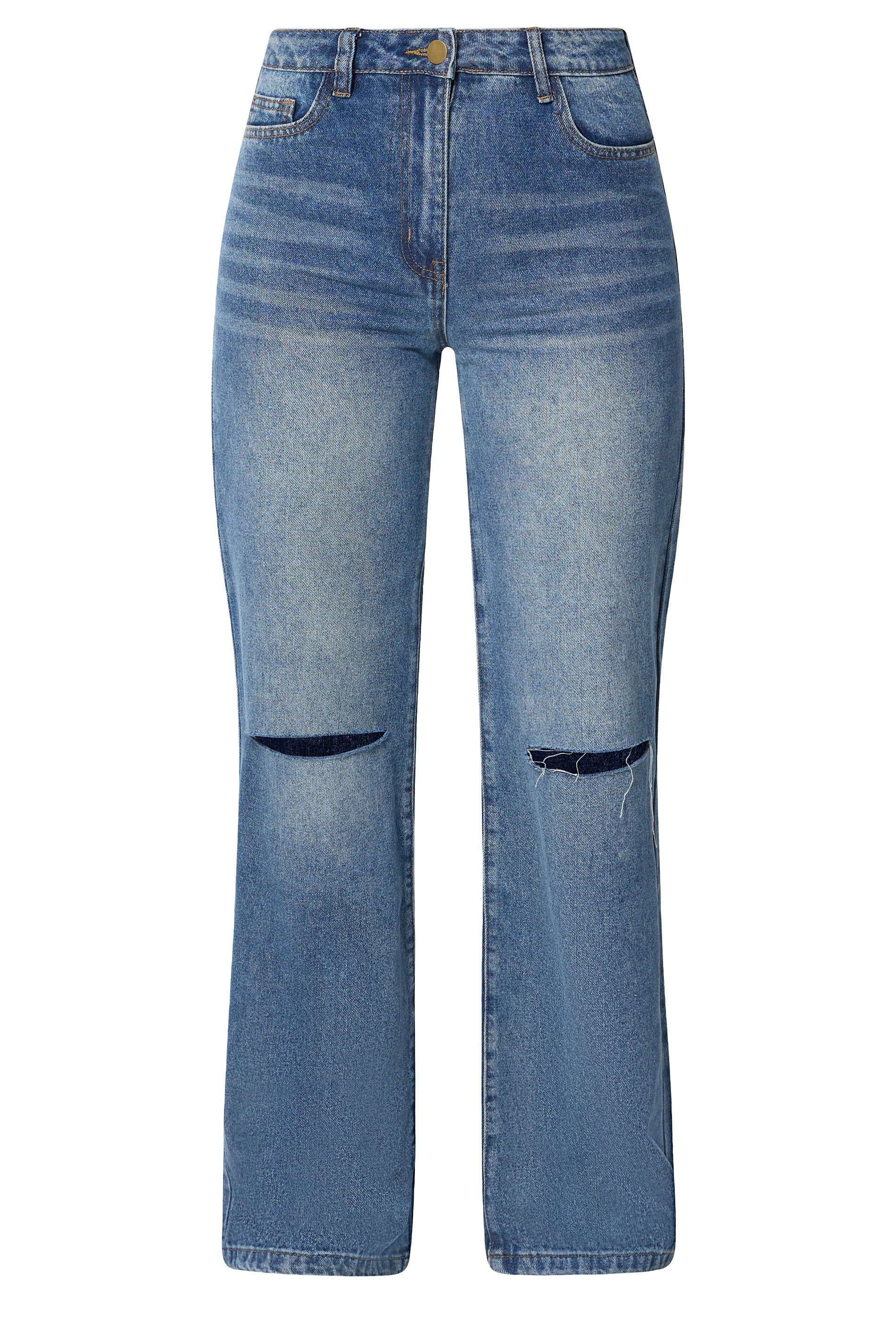 LTS Tall Women's Denim Blue Rip Knee Wide Leg Jeans | Long Tall Sally 5