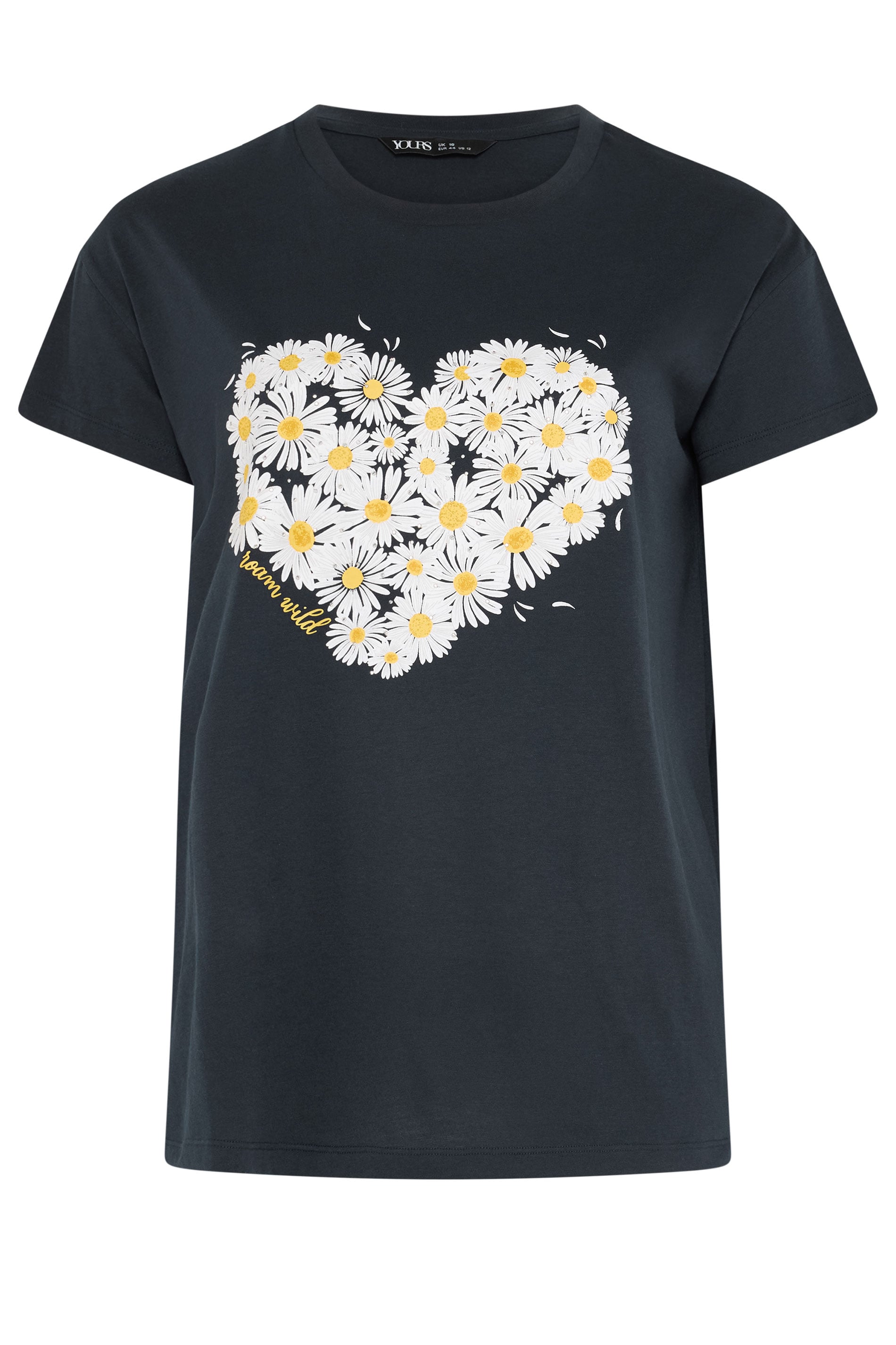 YOURS Plus Size Navy Daisy Heart Print T-Shirt | Yours Clothing 5