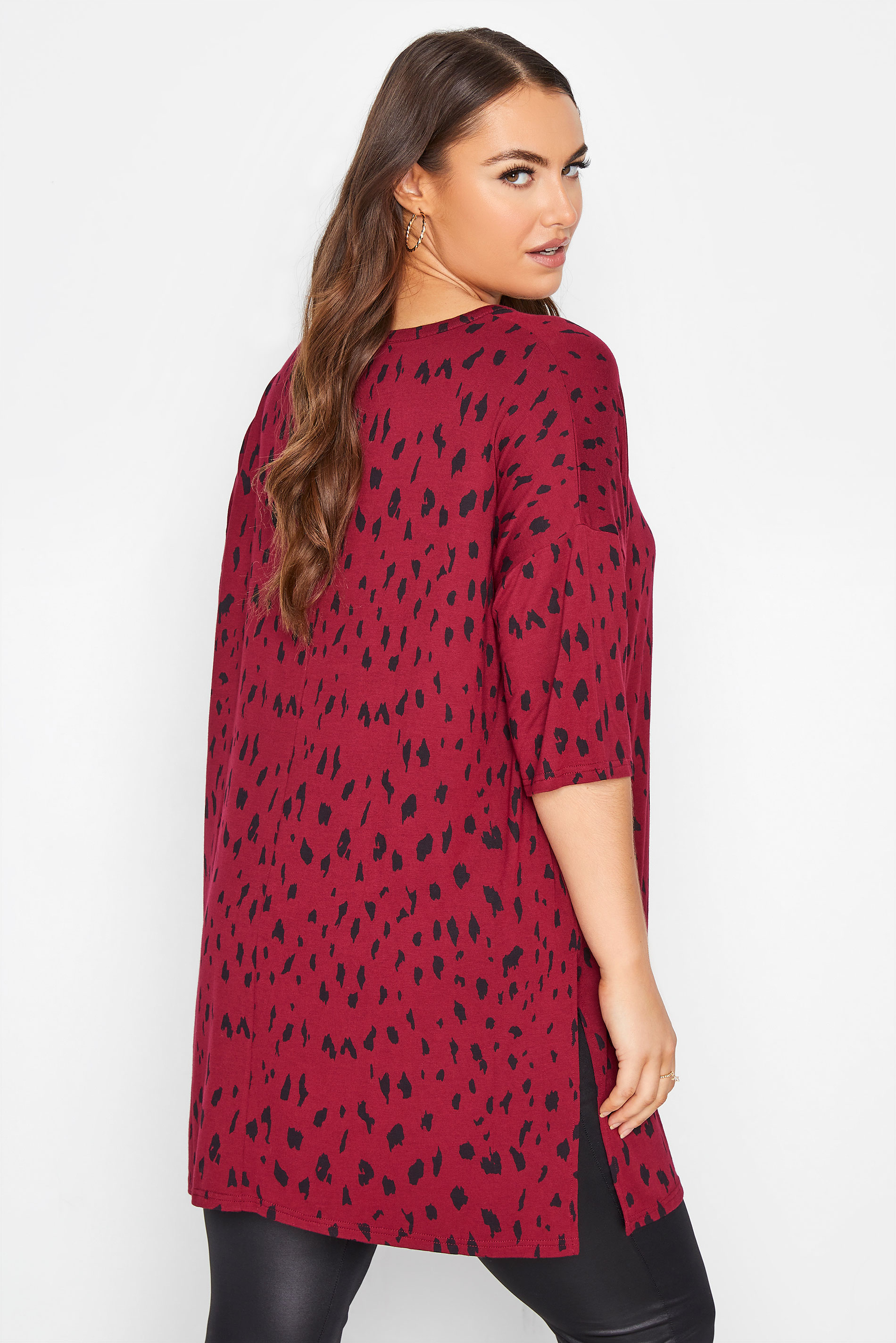Grande taille  Tops Grande taille  Tops Casual | T-Shirt Rouge Vin Oversize Imprimé Animal - SF79882