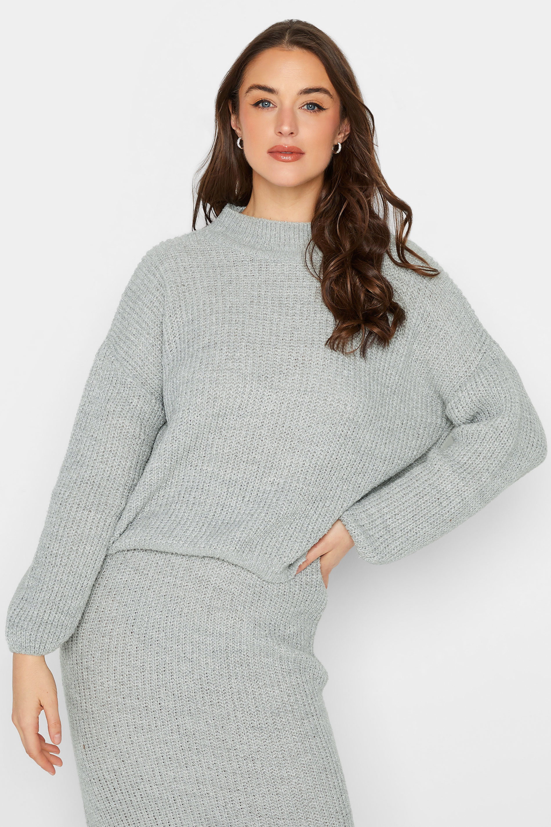 LTS Tall Grey Funnel Neck Knitted Jumper | Long Tall Sally  1