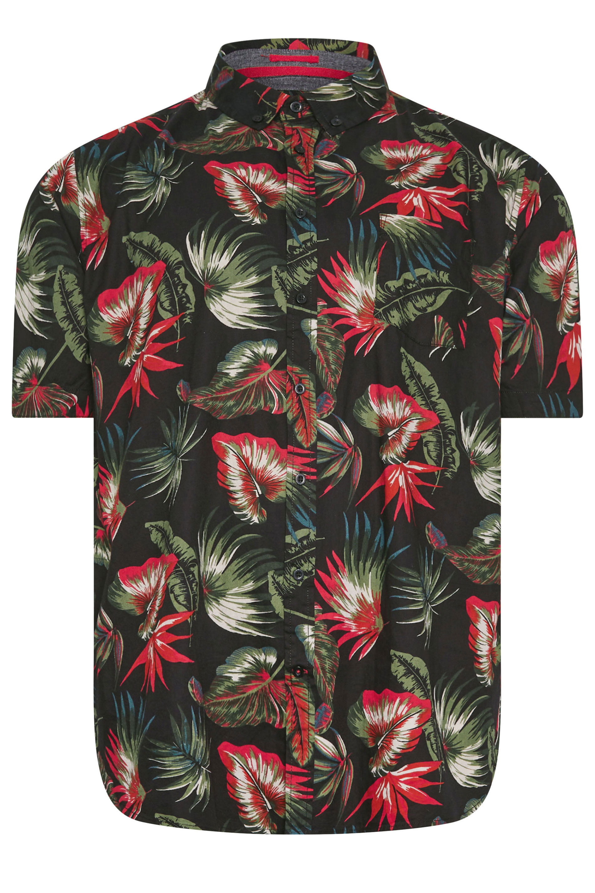 D555 Big & Tall Black Hawaiian Print Short Sleeve Shirt | BadRhino 3