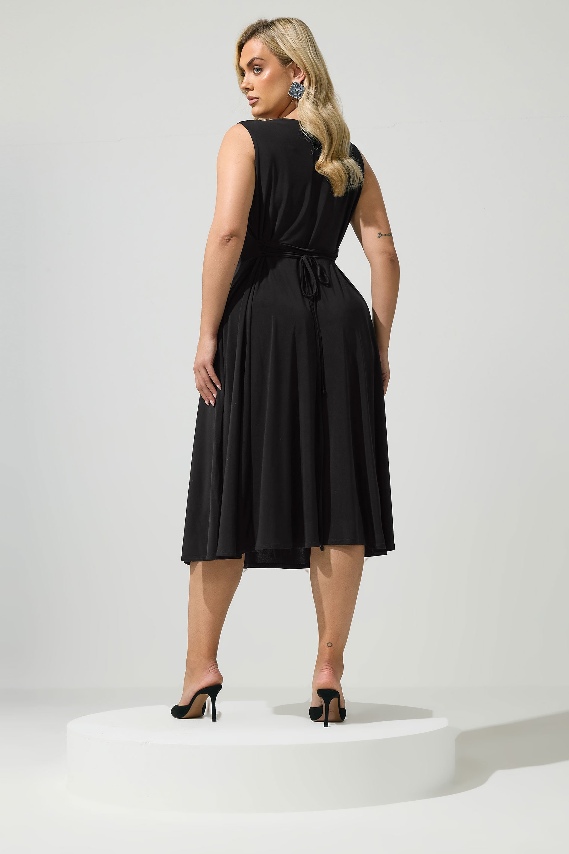 YOURS LONDON Plus Size Black Drape Front Midi Dress | Yours Clothing 2