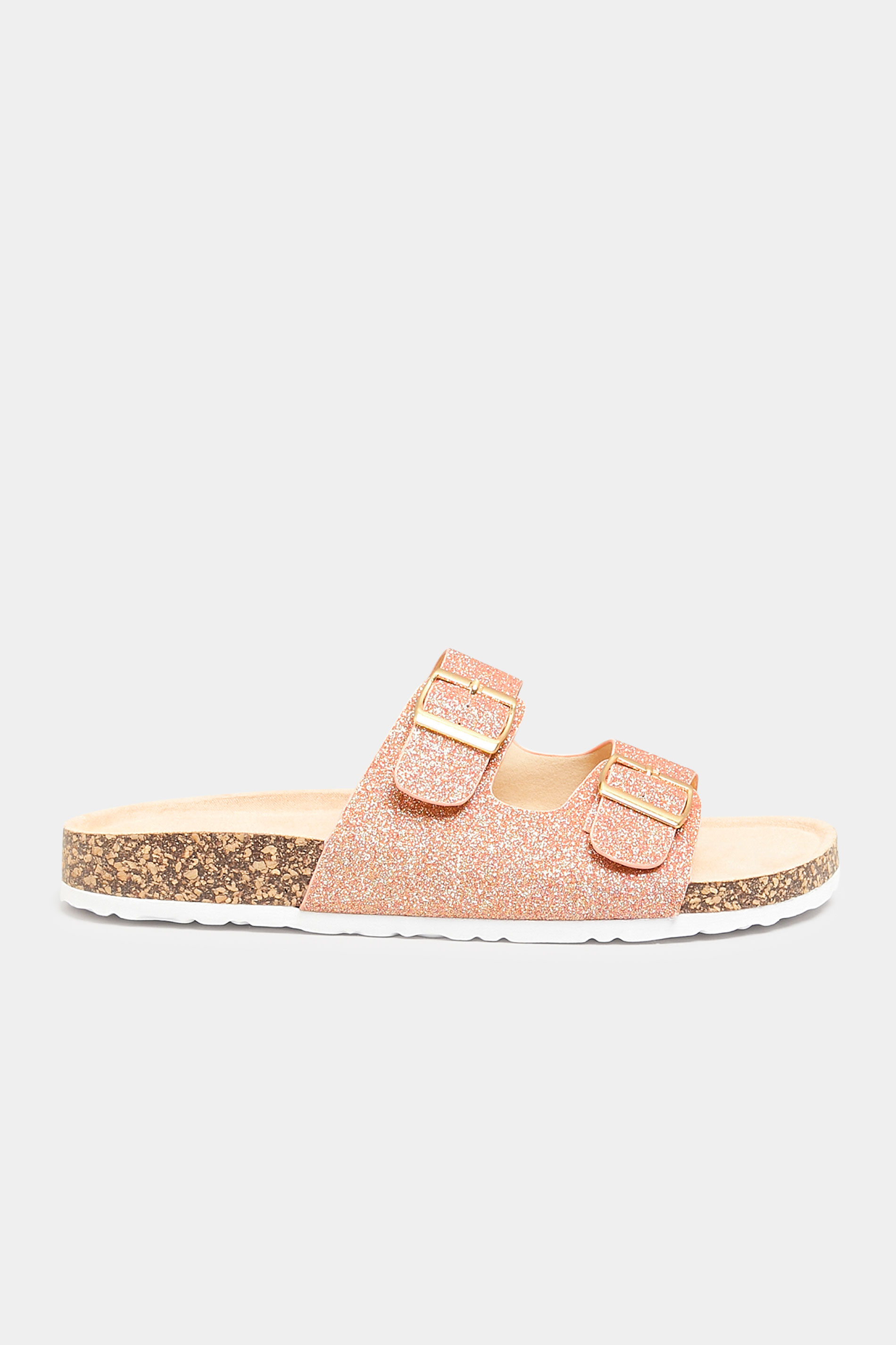 Pink Glitter Buckle Strap Footbed Sandals In Extra Wide EEE Fit | Yours Clothing  3
