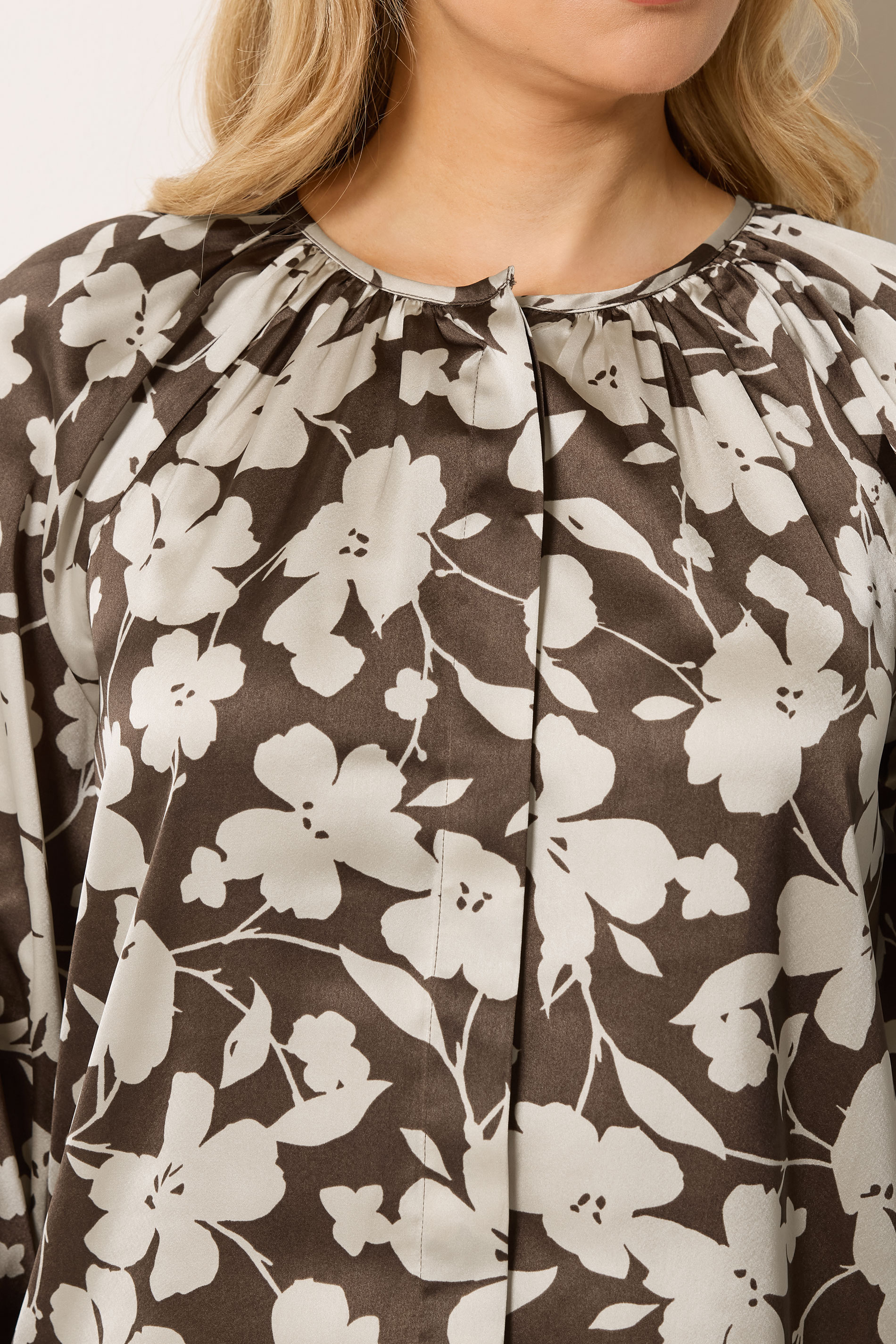 LTS Tall Women's Natural Brown Floral Satin Top | Long Tall Sally 4