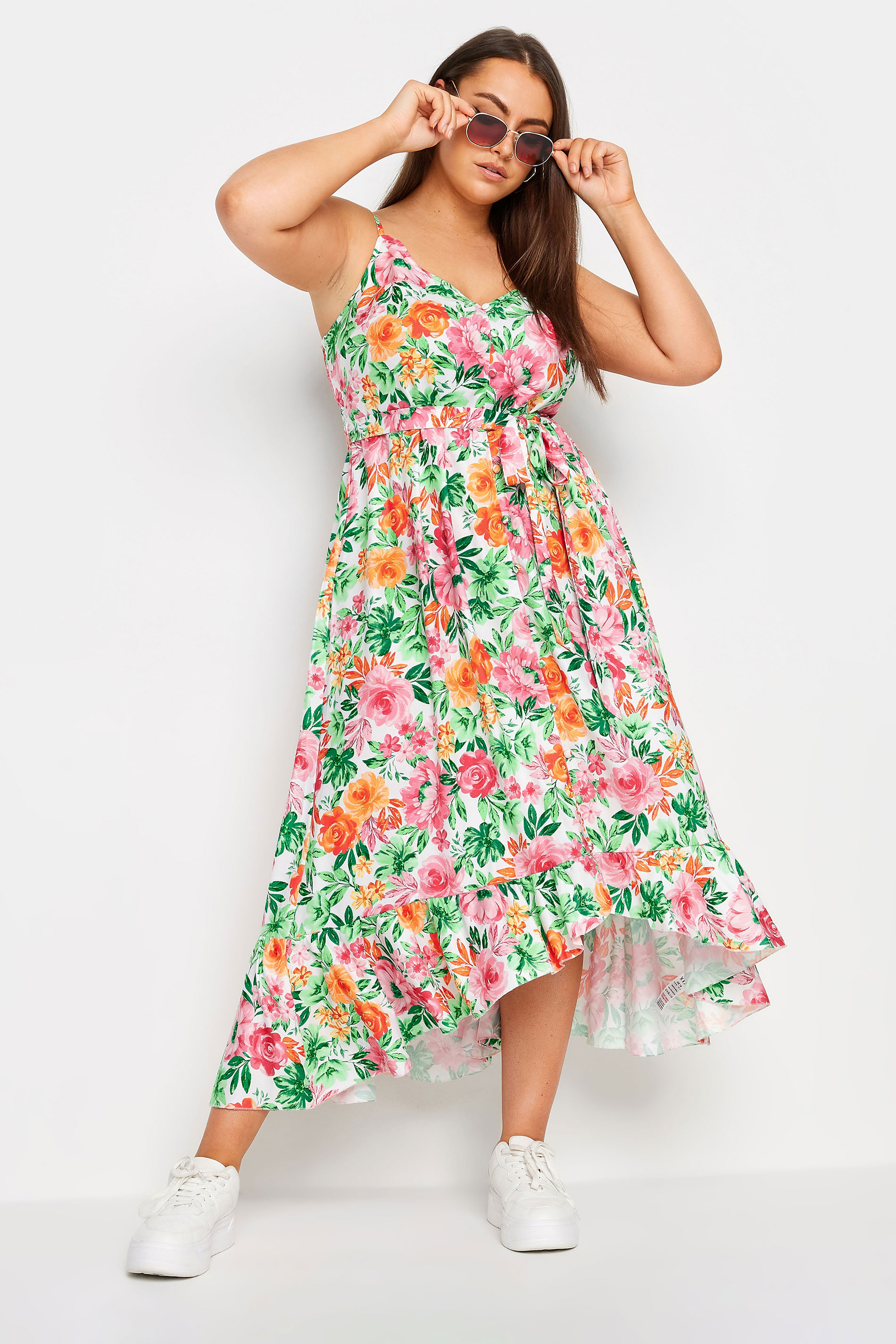 YOURS Plus Size White Floral Print Frill Hem Dress | Yours Clothing 3