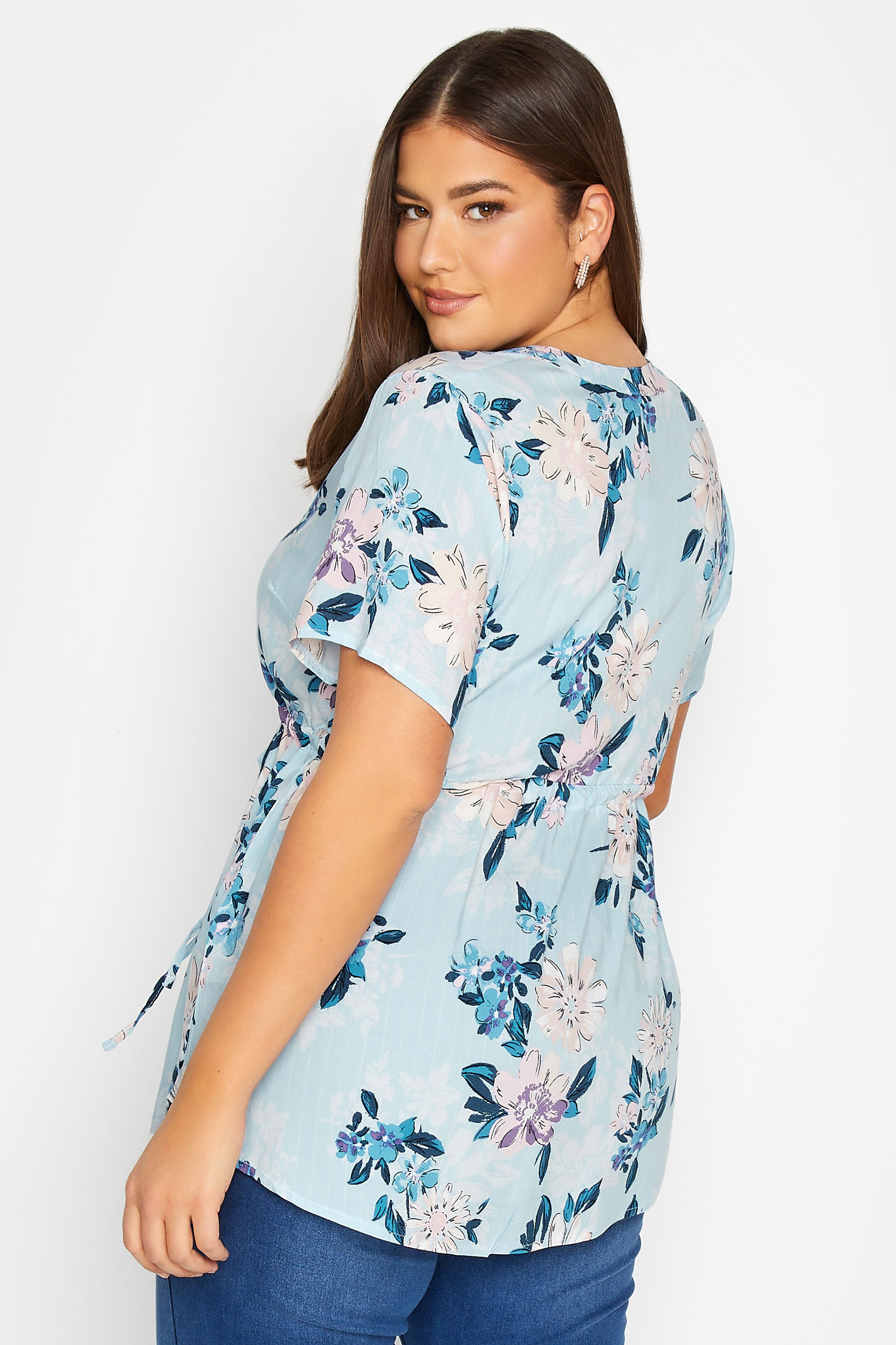 YOURS Plus Size Blue Floral Short Sleeve Shirt | Yours Clothing 3
