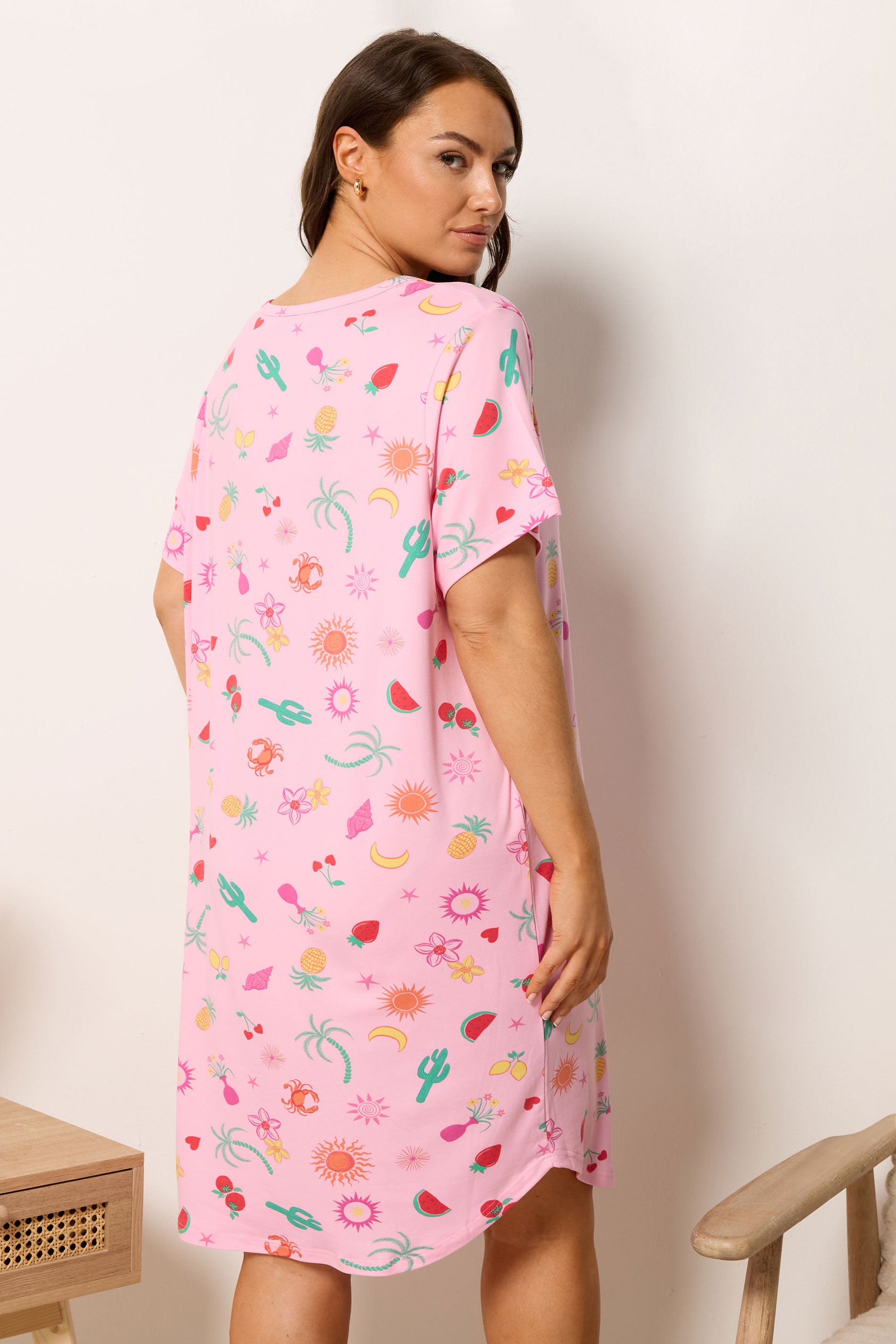 YOURS Plus Size Pink Summer Print Soft Touch Nightdress | Yours Clothing 2