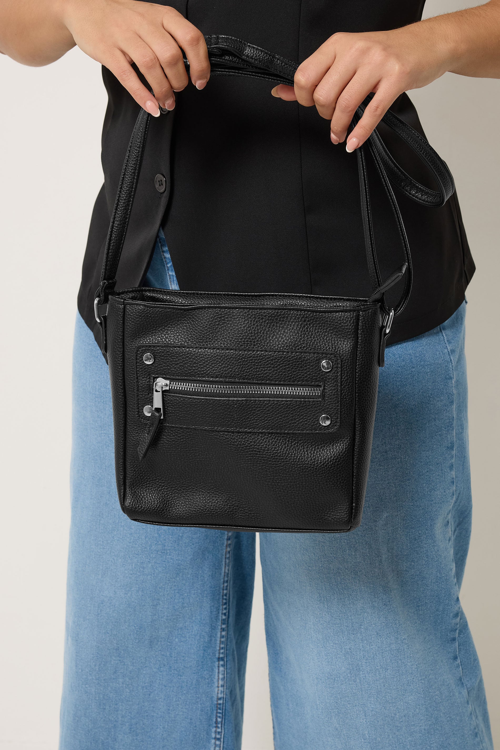 Black Faux Leather Zip Front Cross Body Bag | Yours Clothing 2