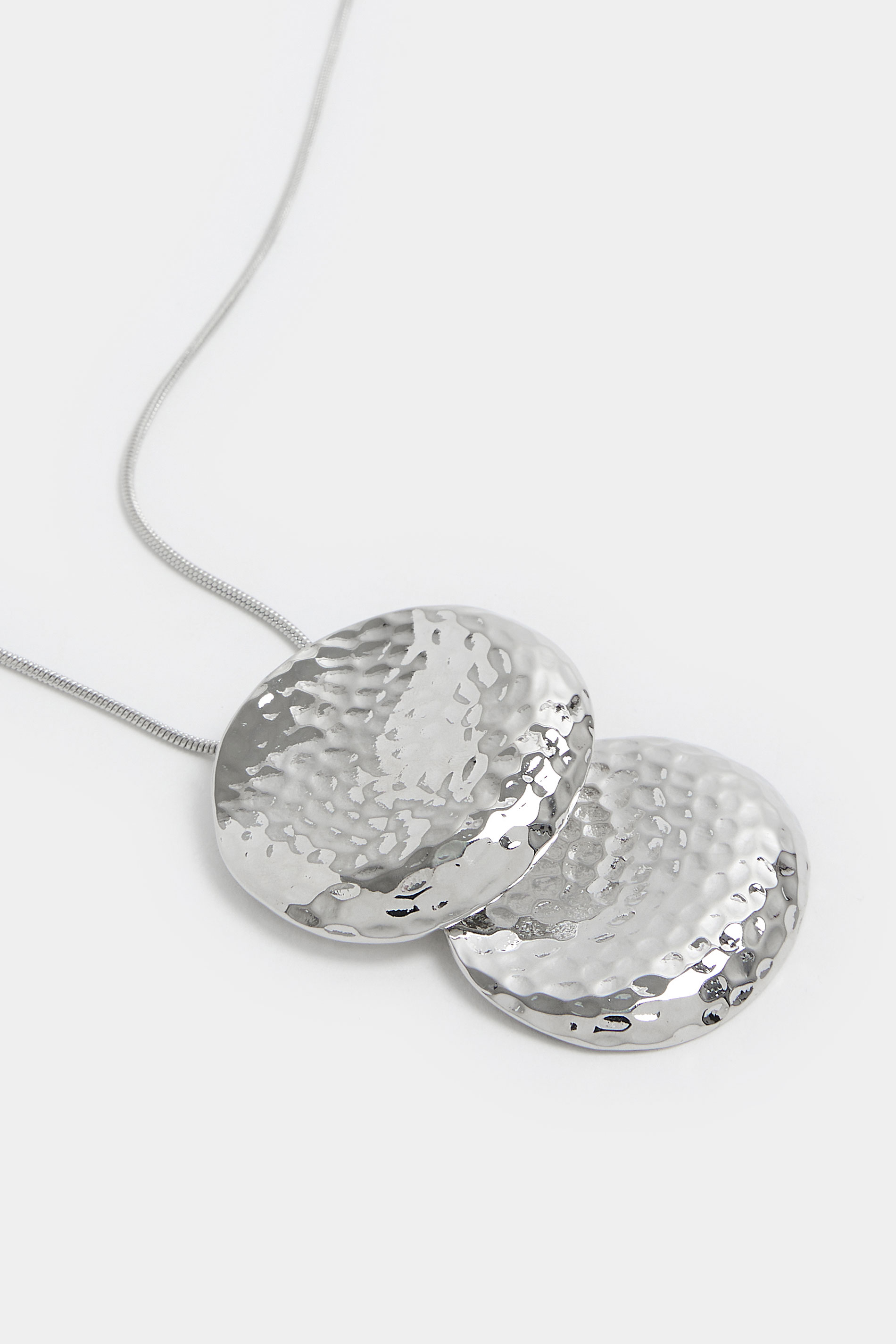 Silver Tone Long Double Circle Pendant Necklace | Yours Clothing 2