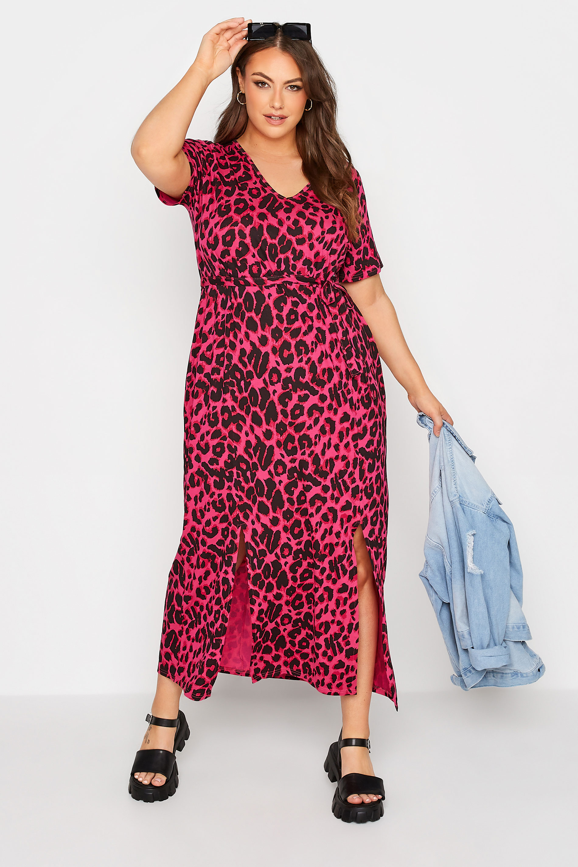 Robes Grande Taille Grande taille  Robes Longues | LIMITED COLLECTION - Robe Rose Fushia Léopard en Maxi - DH53892