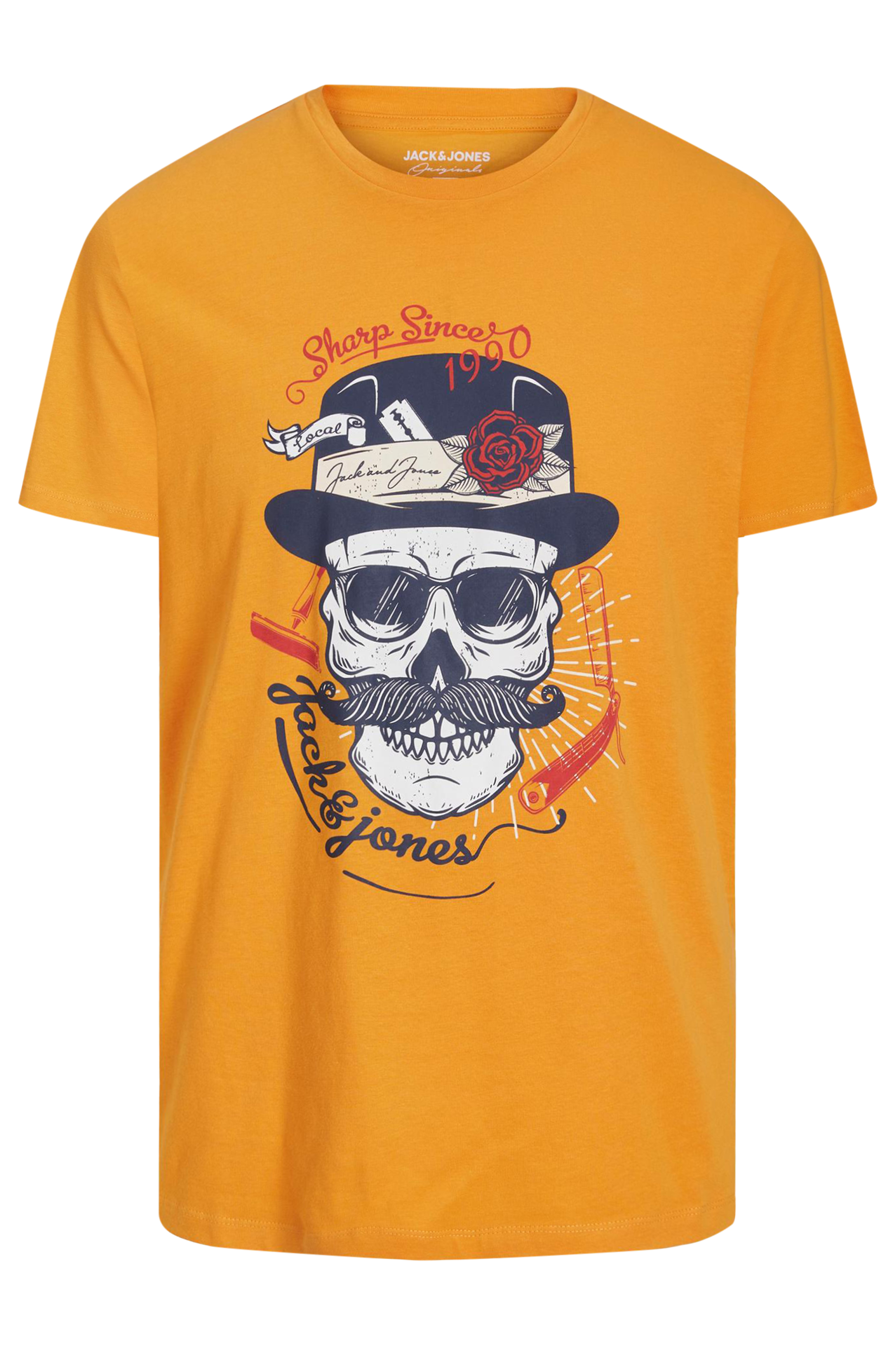 JACK & JONES Big & Tall Yellow Skeleton Slogan Print T-Shirt | BadRhino 2