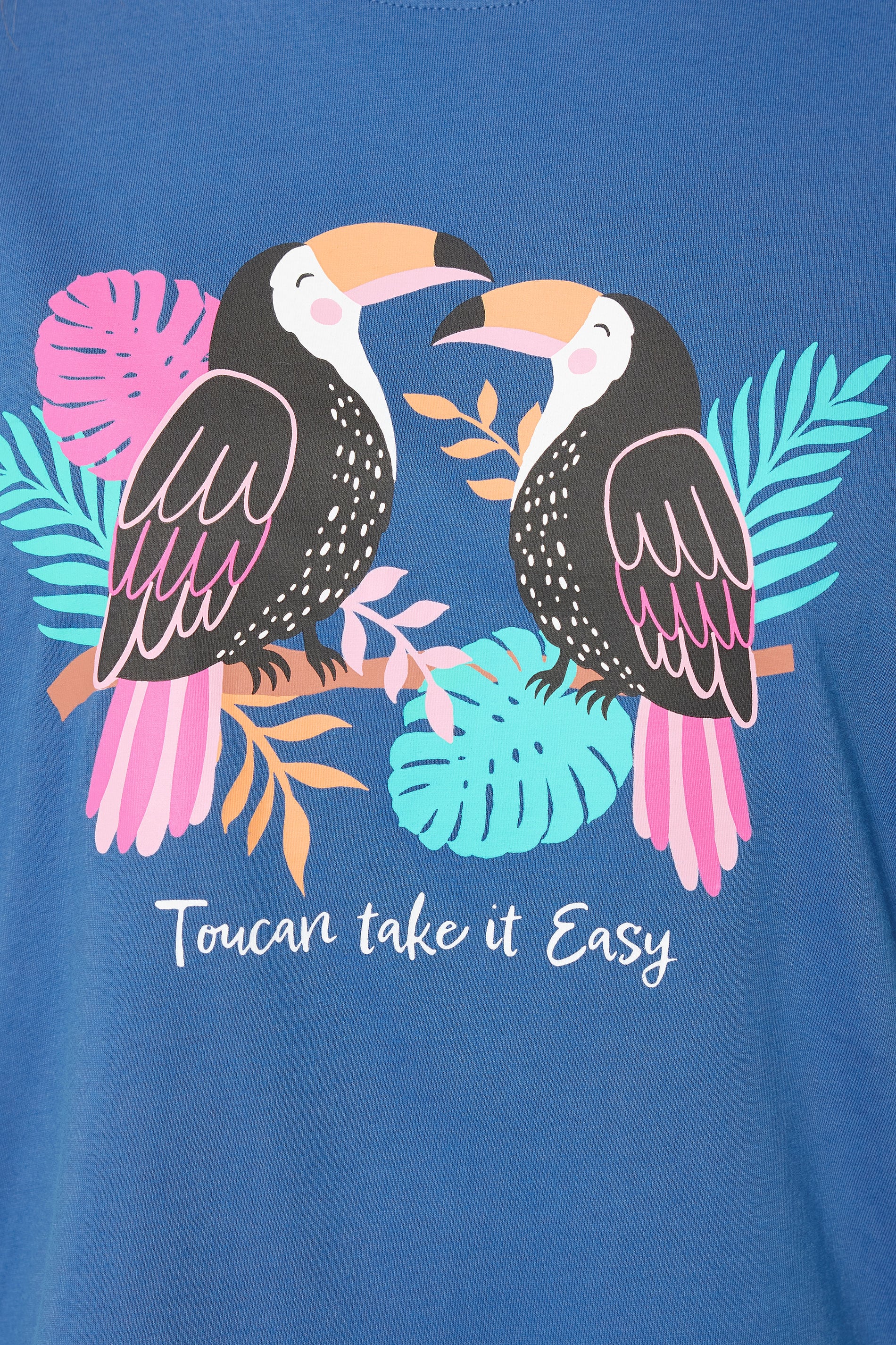 YOURS Plus Size Blue 'Toucan Take It Easy' Slogan Wide Leg Pyjama Set | Yours Clothing 4