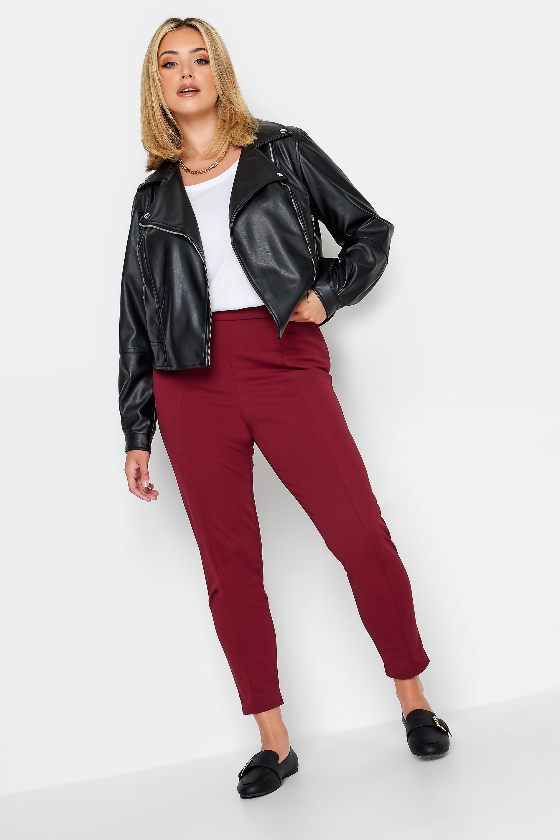 Plus Size Wine Red Stretch Tapered Trousers | Yours Clothing 2
