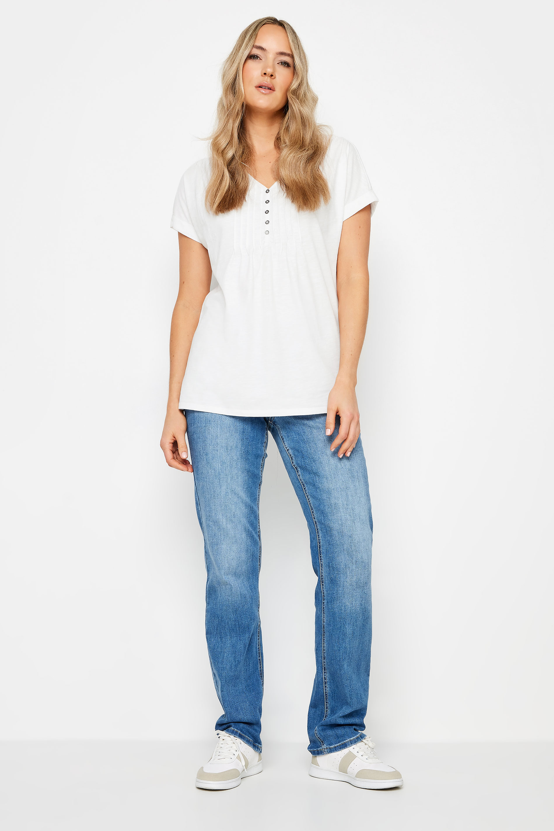 LTS Tall Women's Ivory White Cotton Henley T-Shirt | Long Tall Sally 2