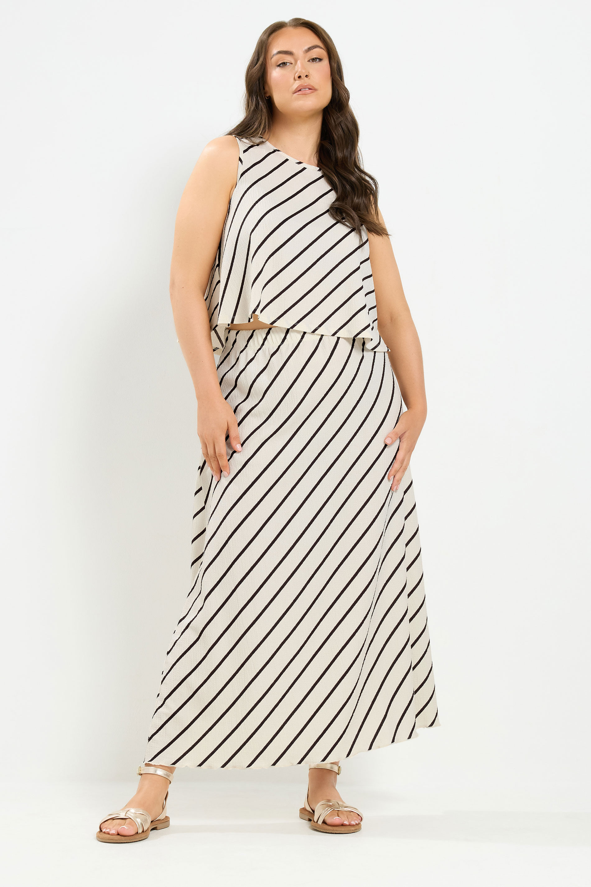 YOURS Plus Size Cream Stripe Maxi Skirt | Yours Clothing 1