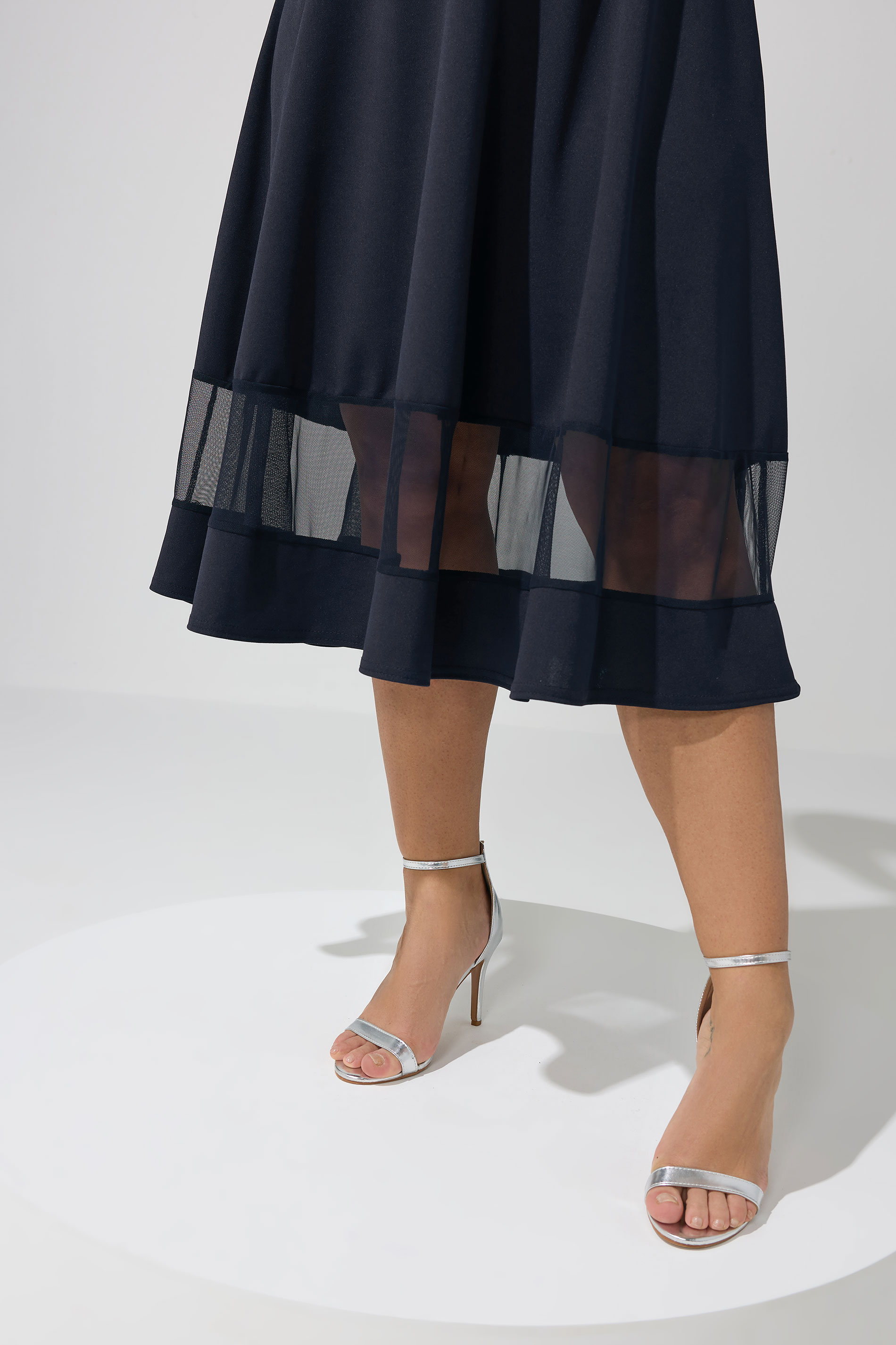 YOURS LONDON Plus Size Navy Blue Mesh Insert Dress | Yours Clothing 5