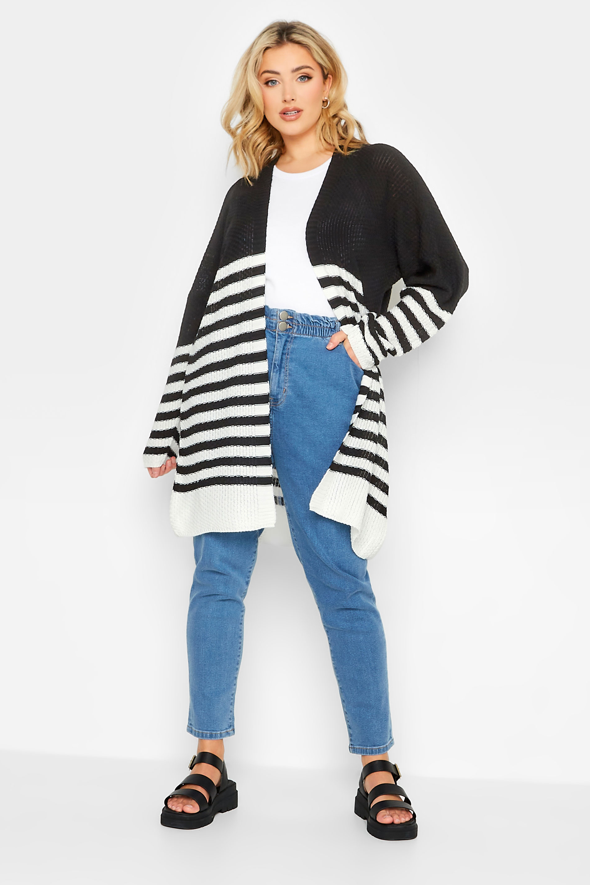 YOURS Plus Size Black & White Stripe Cardigan | Yours Clothing  3