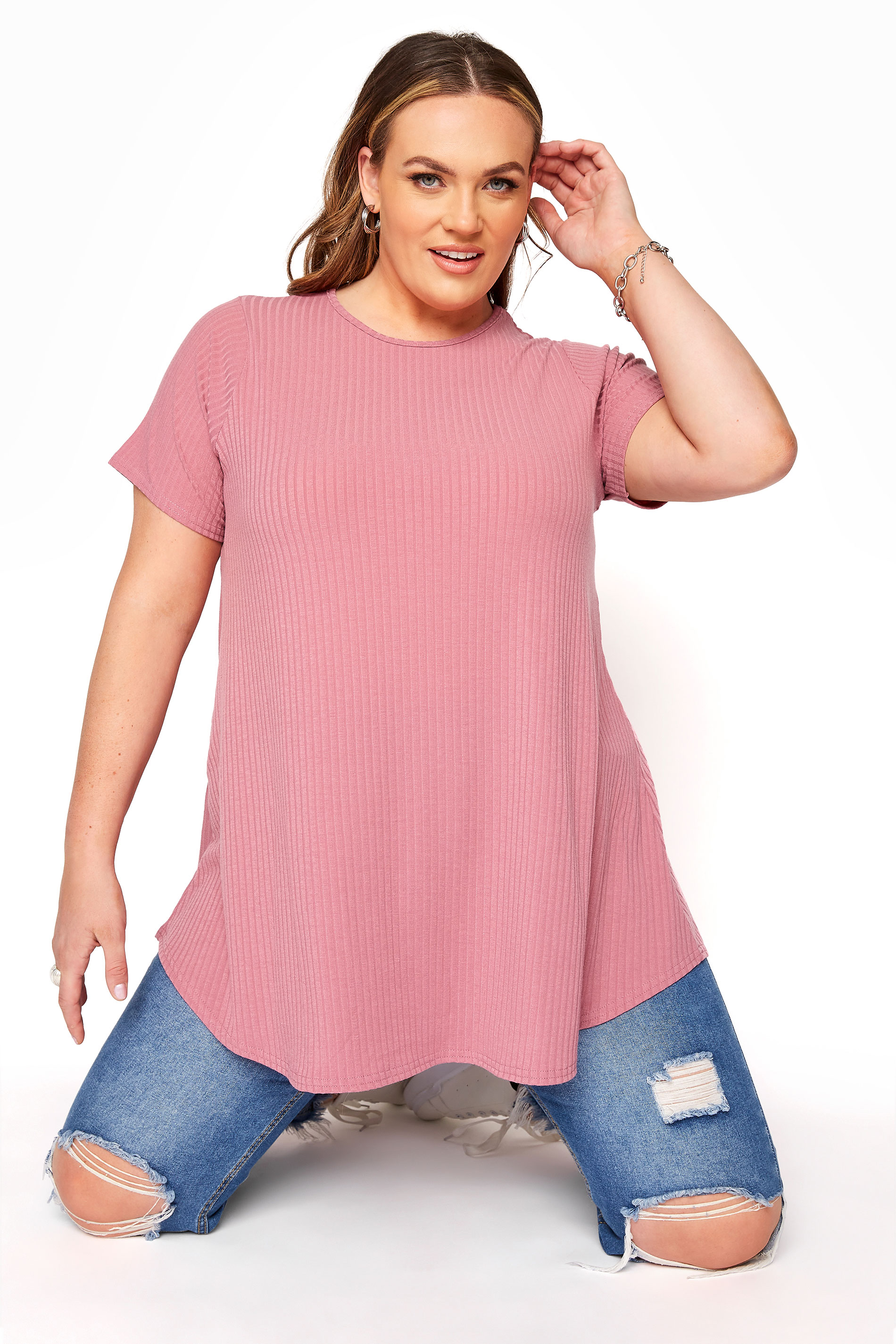 LIMITED COLLECTION Rose Pink Rib Swing Top_A.jpg