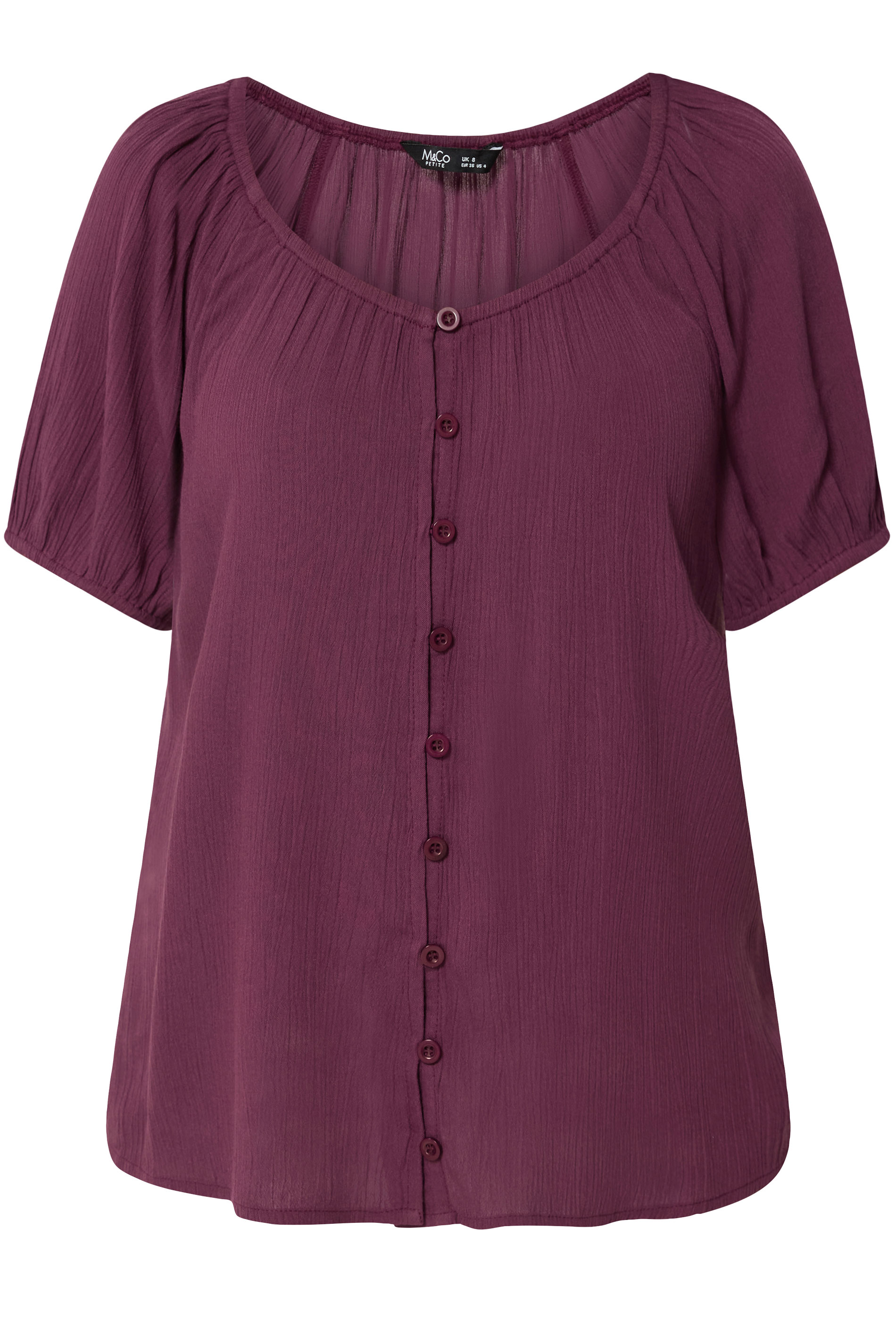 M&Co Petite Berry Purple Crinkle Short Sleeve Blouse | M&Co 5