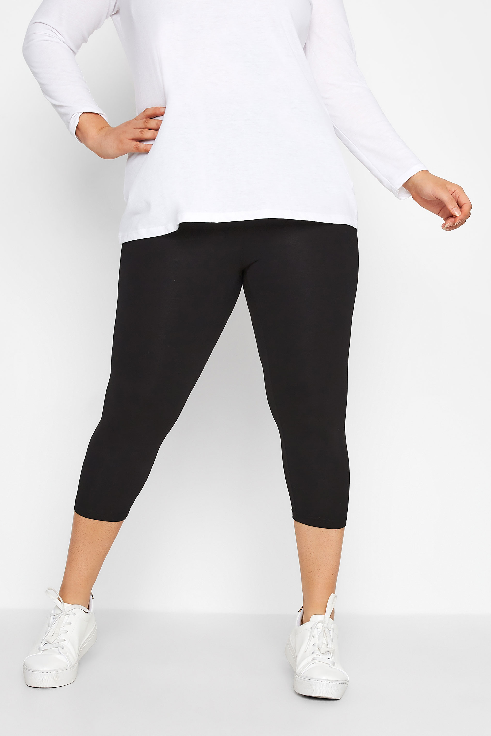 Plus Size Black Cotton Cropped Leggings | Yours Clothing 1