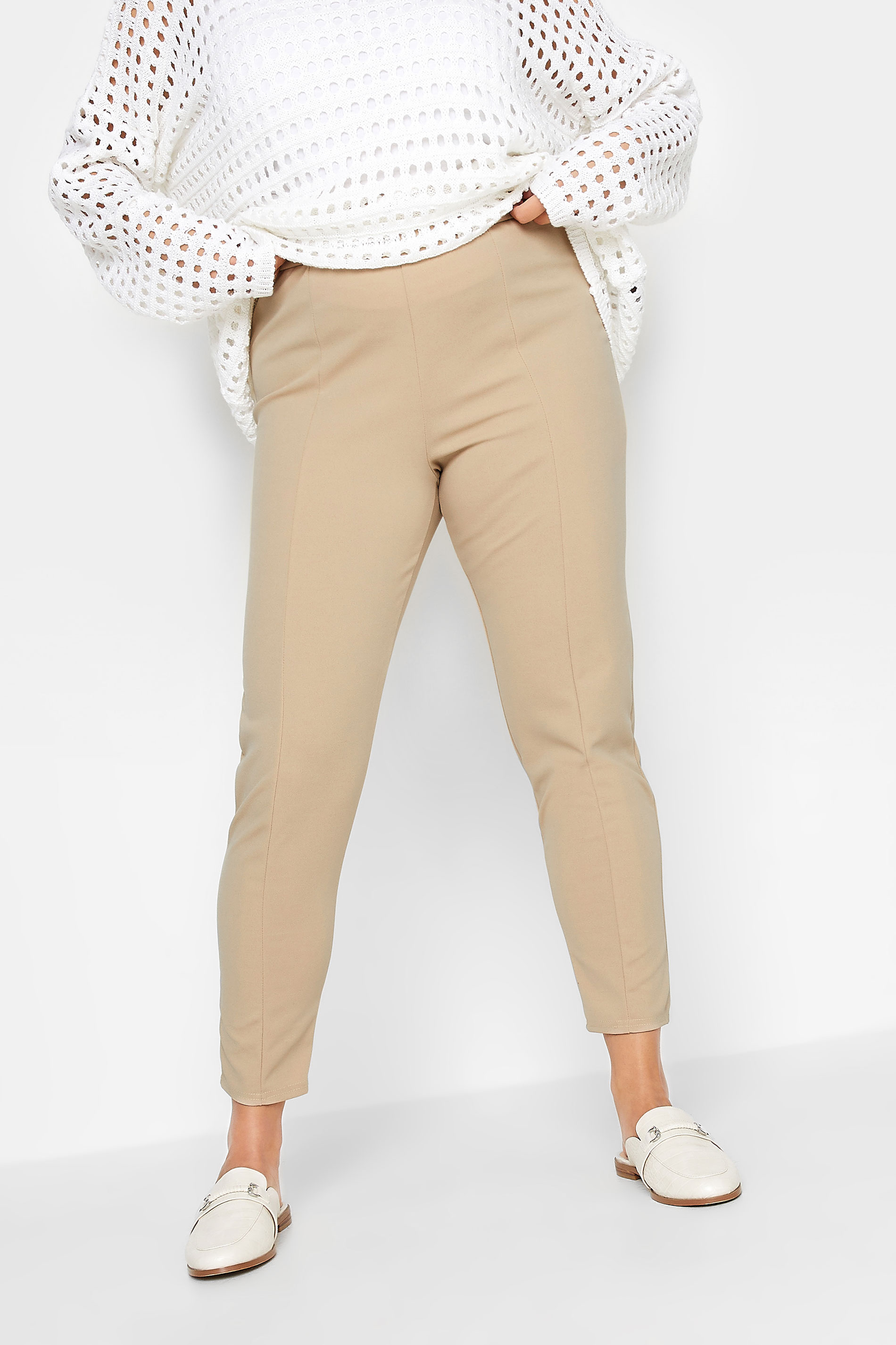 Plus Size Natural Brown Stretch Tapered Trousers | Yours Clothing 1