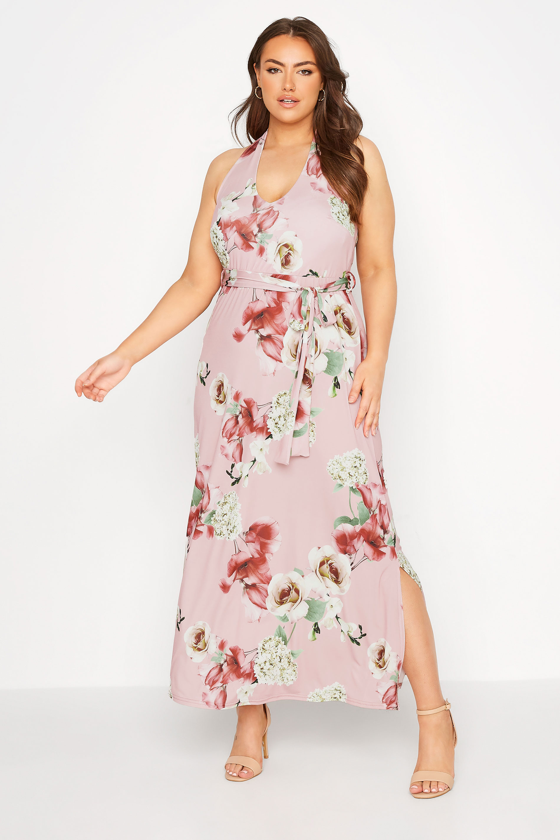 Robes Grande Taille Grande taille  Robes Imprimé Floral | Robe Rose Pastel Floral en Maxi - OT49535