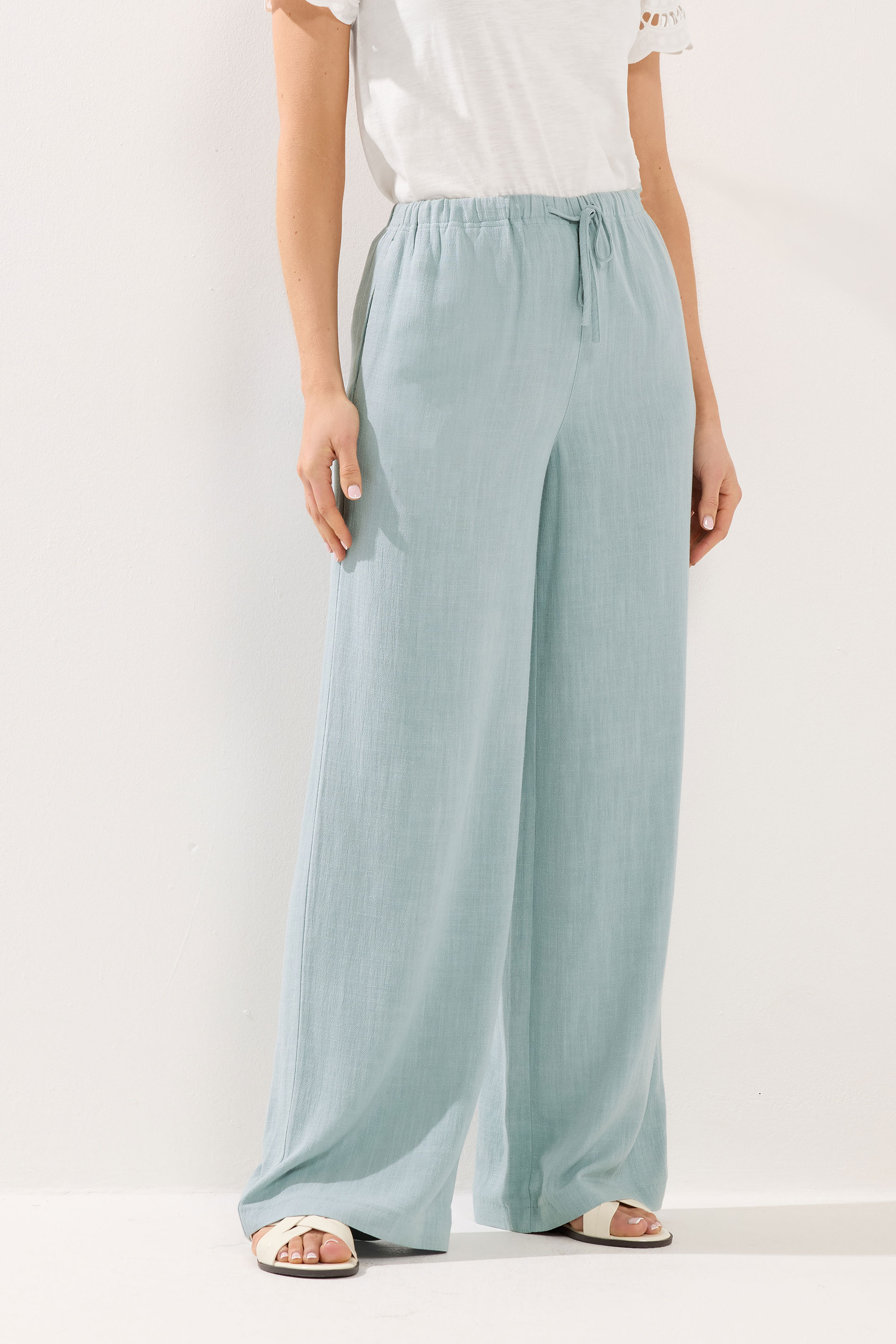 LTS Tall Women's Light Blue Wide Leg Linen Trousers | Long Tall Sally 2