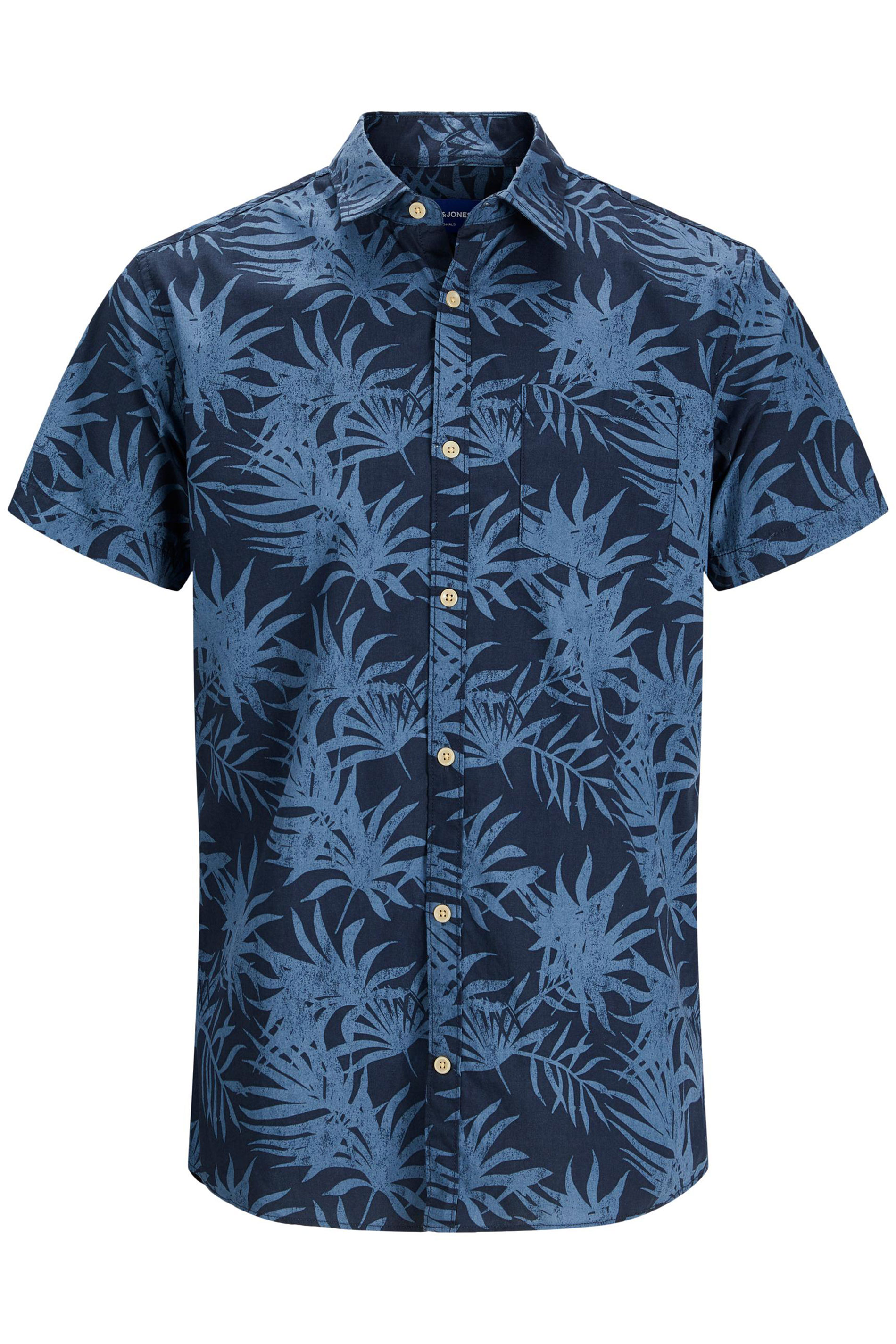 JACK & JONES Big & Tall Navy Blue Leaf Print Bloomer Shirt_F.jpg
