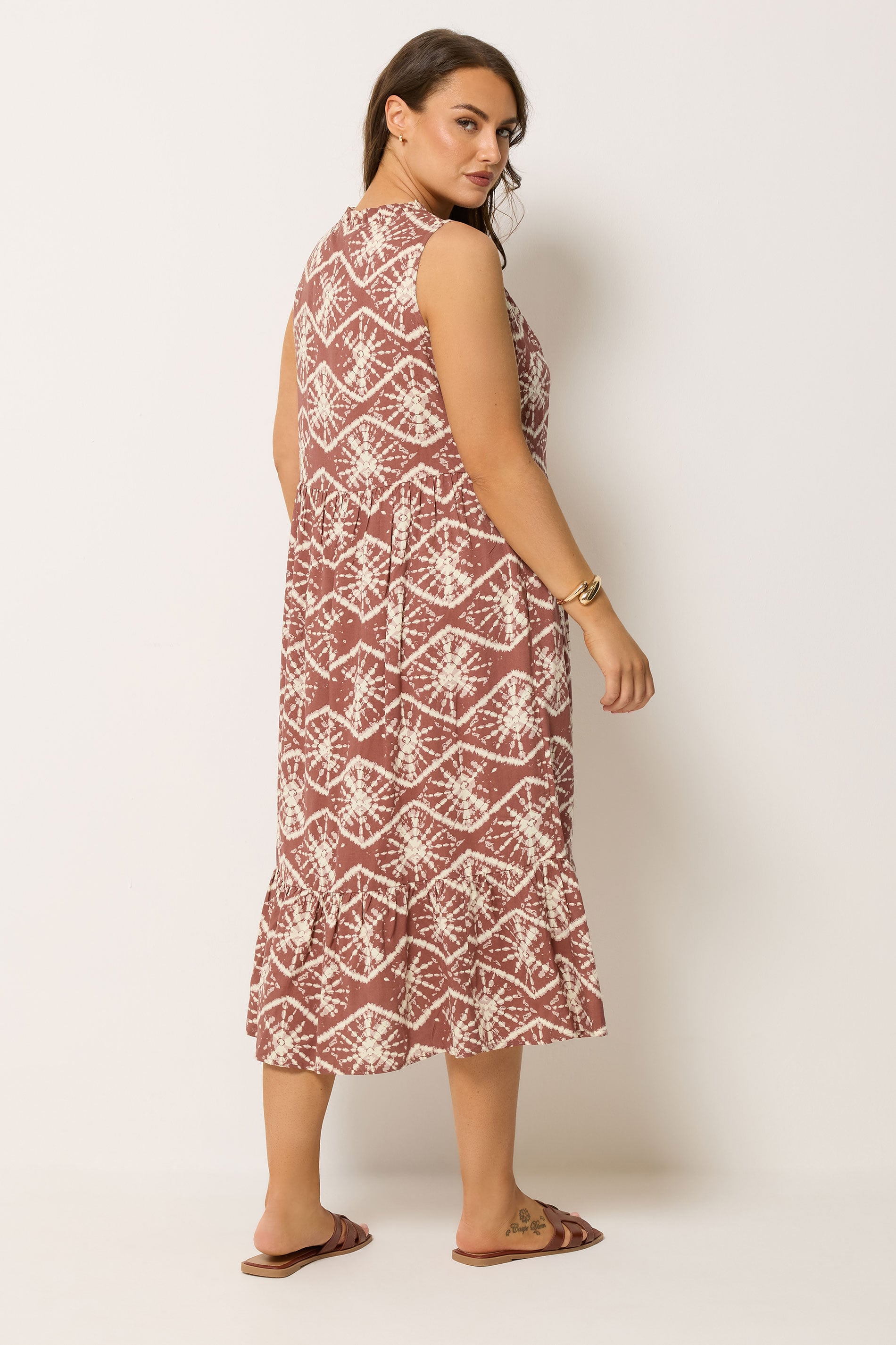 YOURS Plus Size Brown Abstract Tiered Dress | Yours Clothing 2