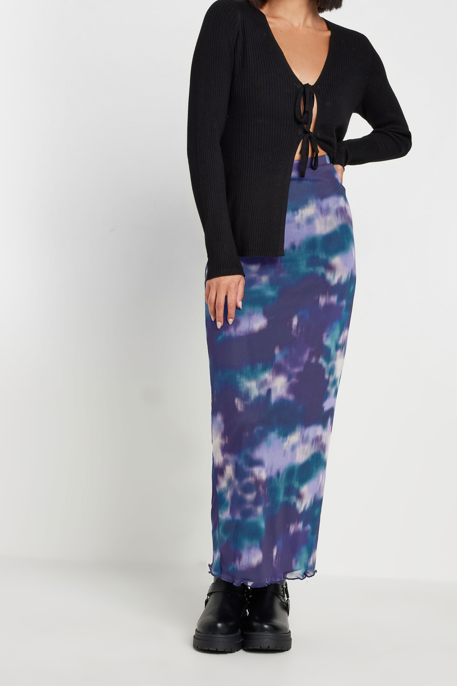 PixieGirl Purple Tie Dye Print Mesh Maxi Skirt | PixieGirl  1