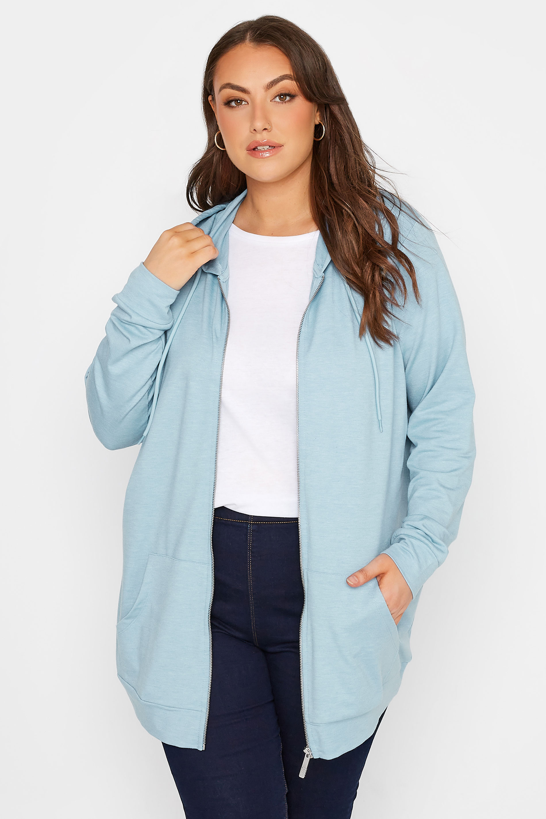 Plus Size Light Blue Zip Through Hoodie | Yours Clothing 1