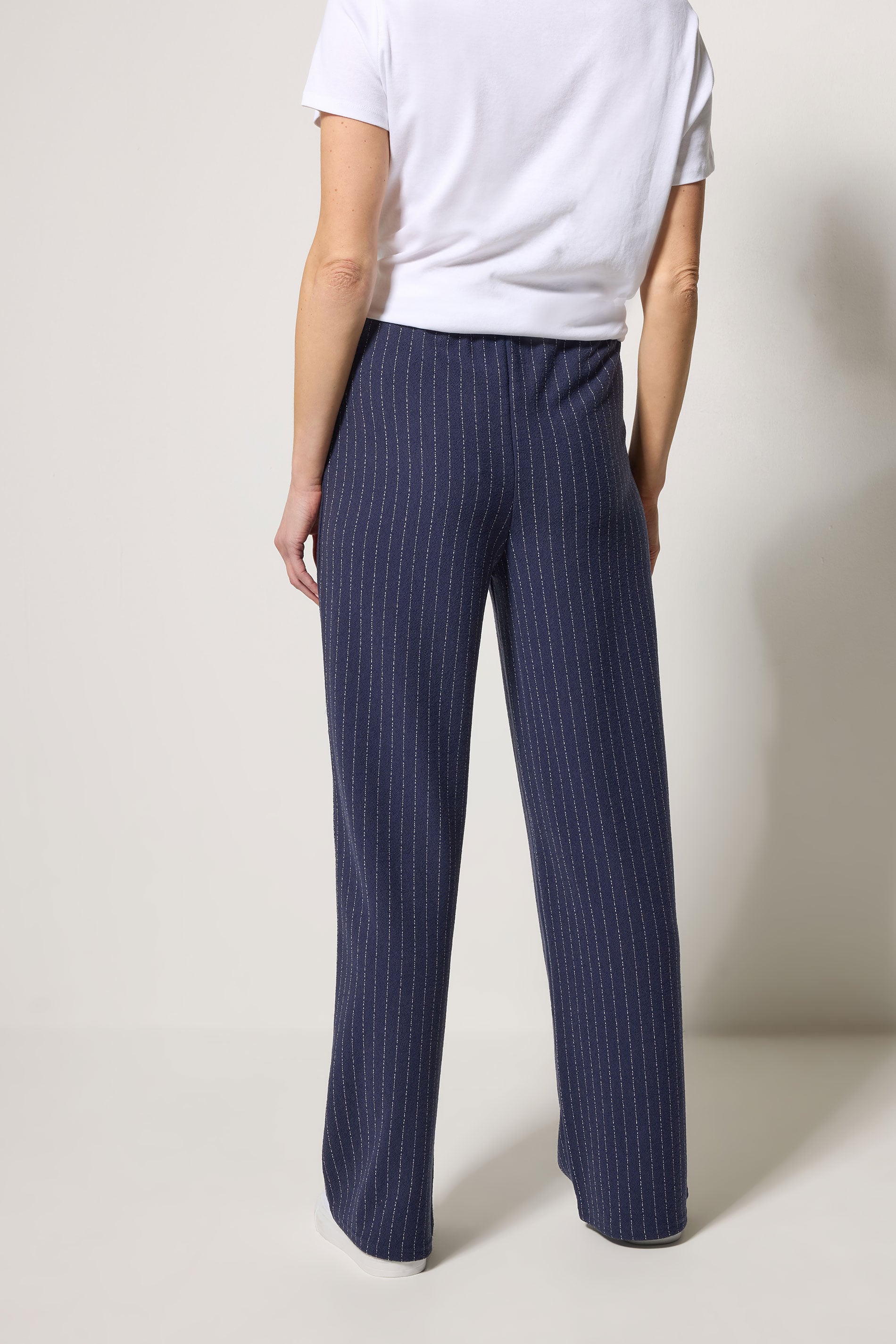 M&Co Navy Blue Pinstripe Wide Leg Trousers | M&Co 2