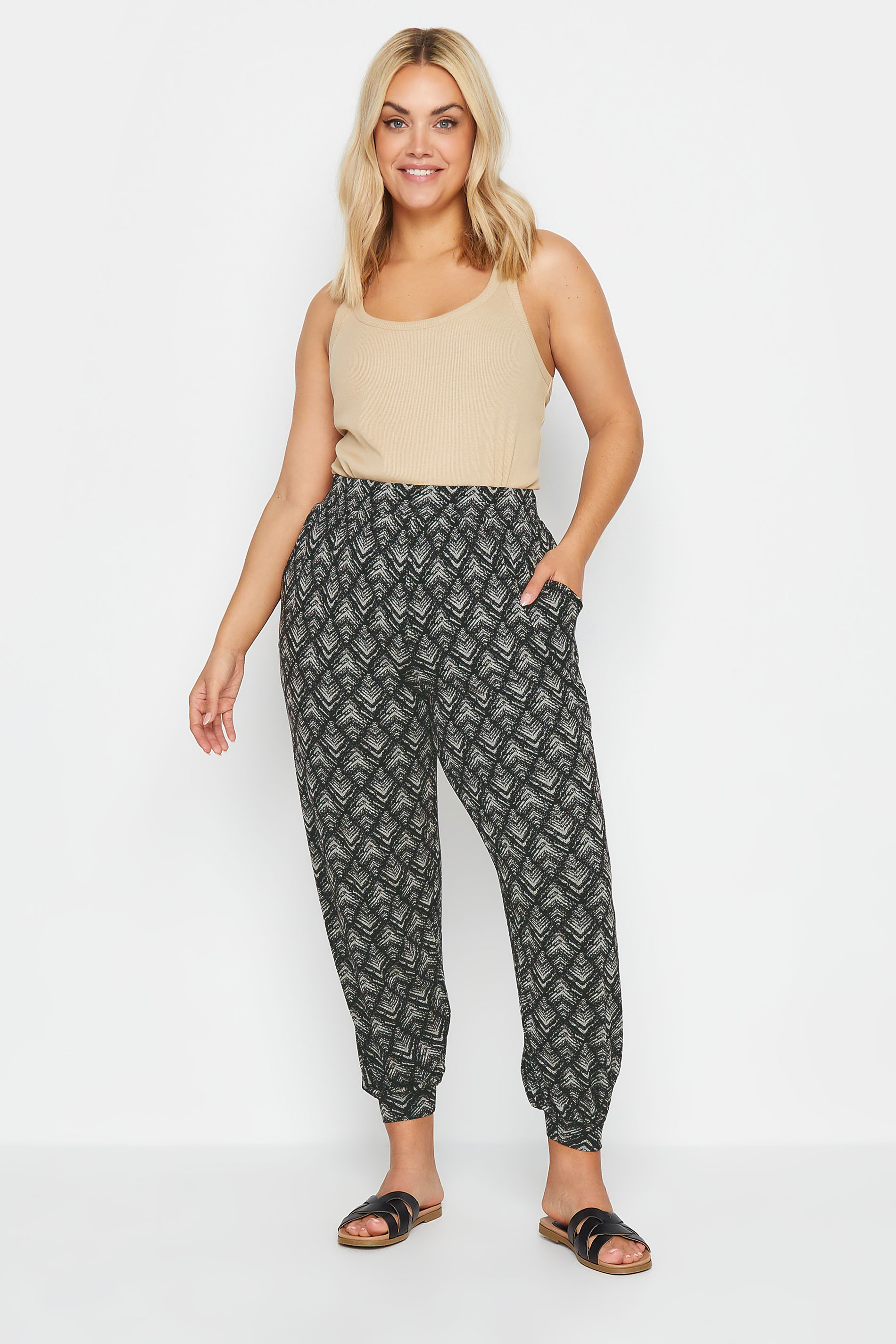 YOURS Plus Size Black Abstract Print Harem Joggers | Yours Clothing 1