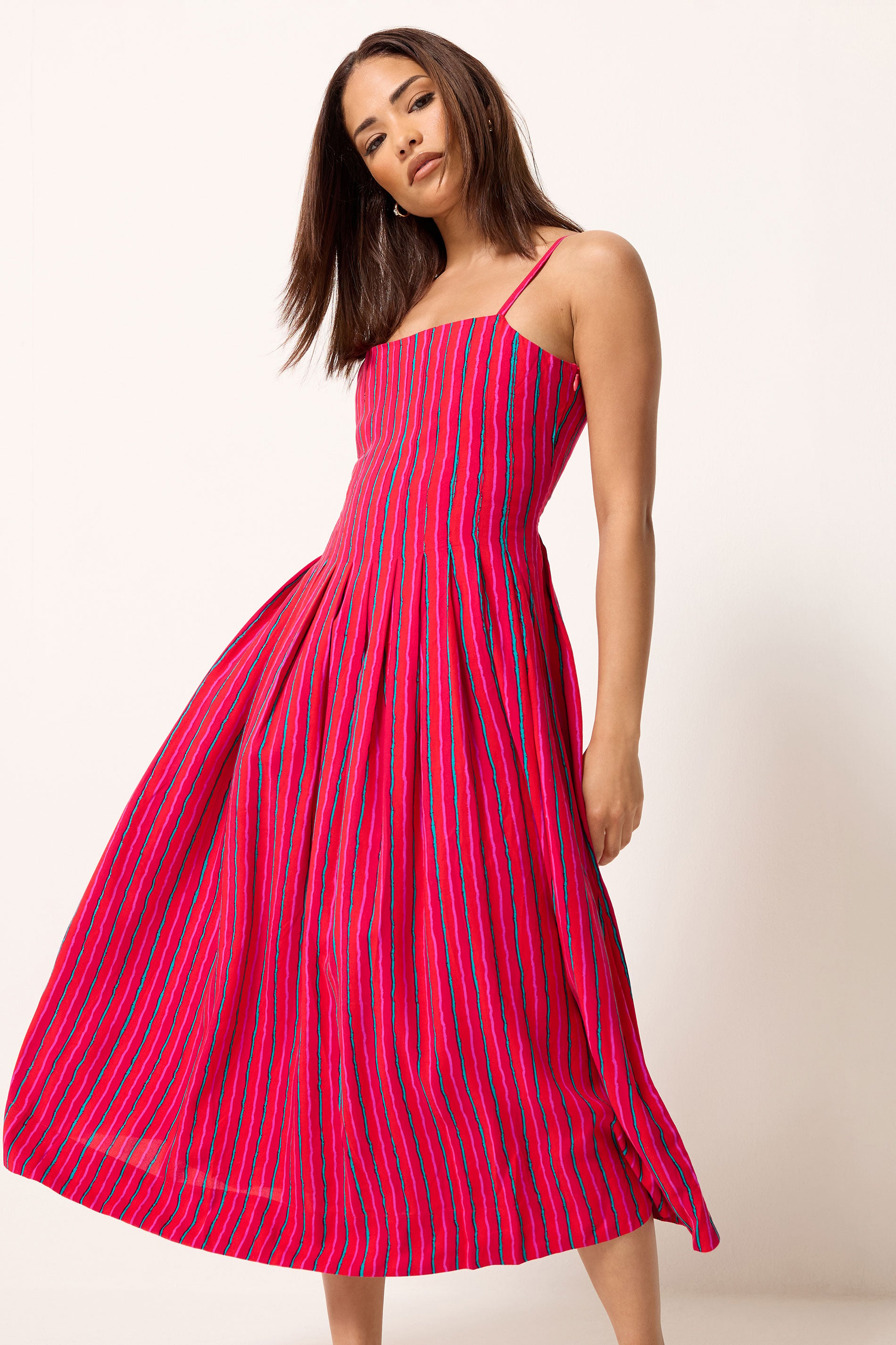 PixieGirl Petite Pink Stripe Midi Dress | PixieGirl 3
