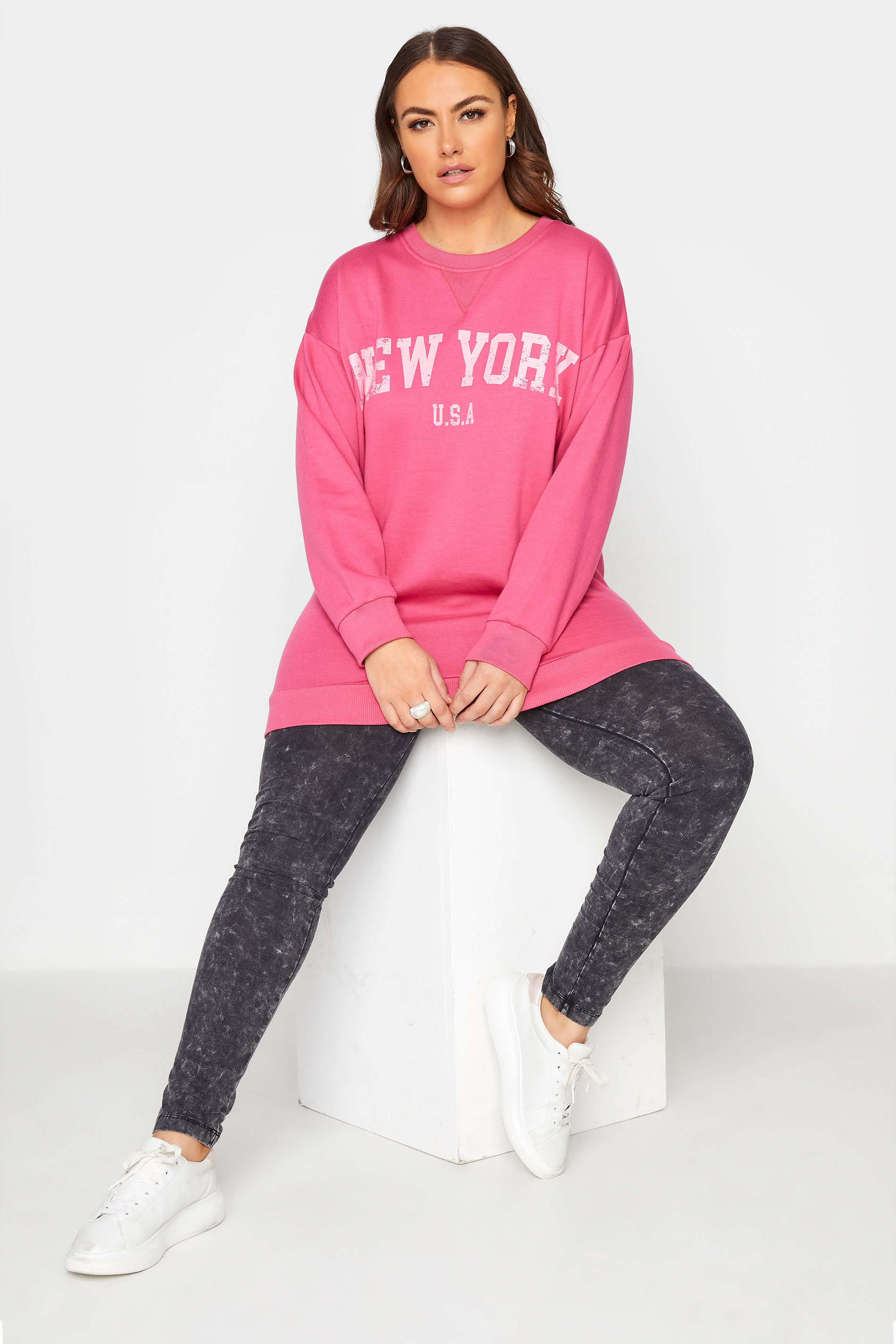 Grande taille  Pulls à Capuche, Sweatshirts & Polaires Grande taille  Sweatshirts | Sweatshirt Rose Slogan 'New York' en Jersey - WI17882