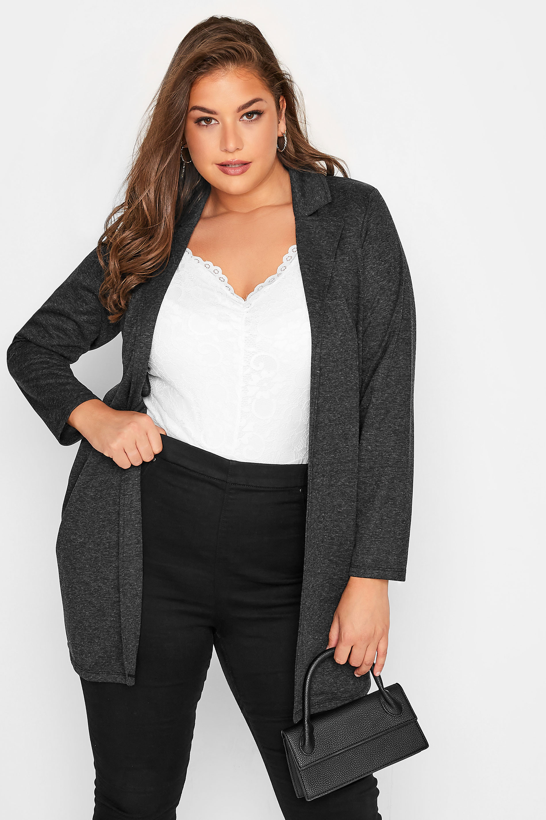 Plus Size Charcoal Grey Longline Blazer | Yours Clothing